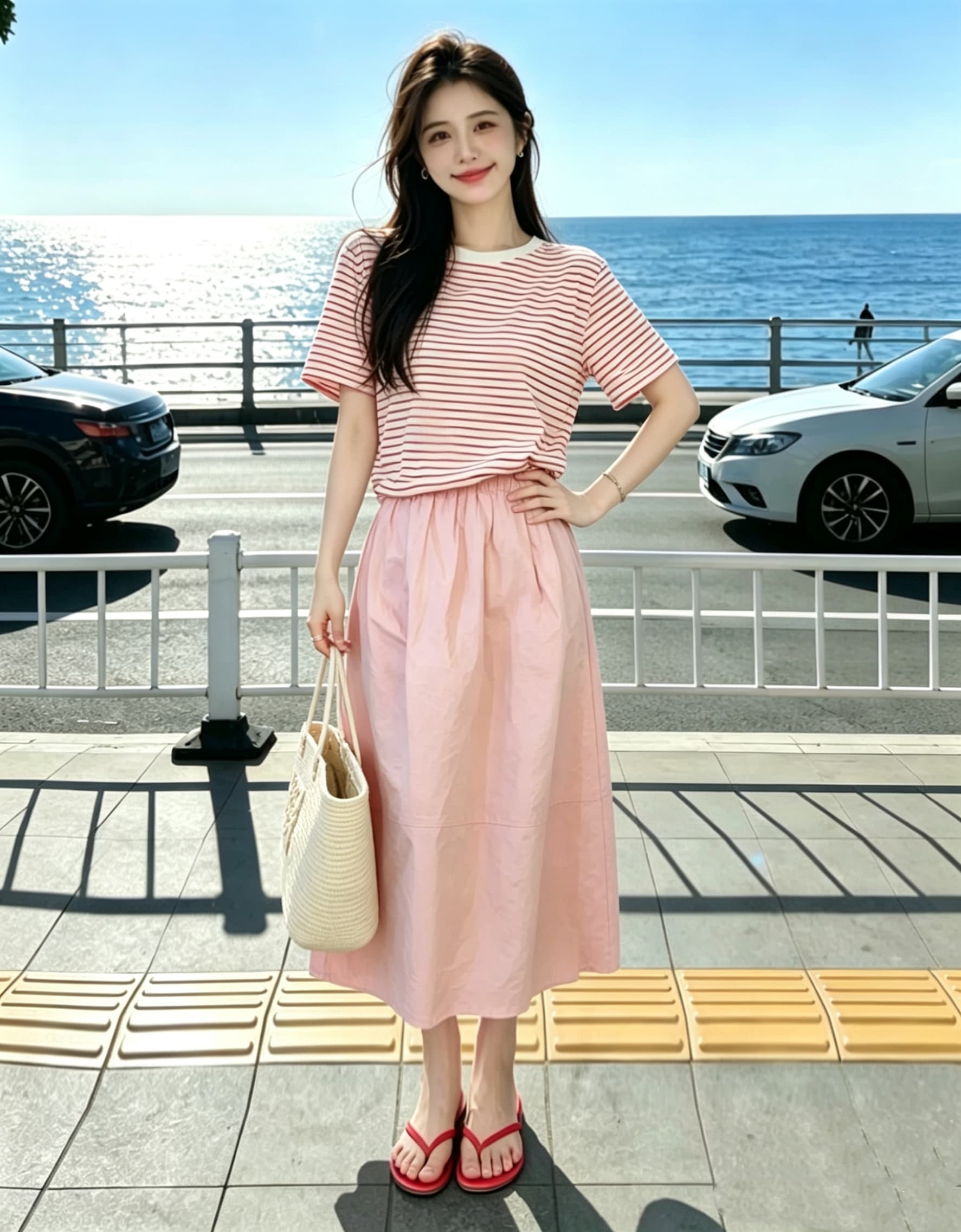 여름 드레스 우유 부서 착용 가져 가라. 전체 집합 작은 키 연령 감소 스트라이프 반팔 티셔츠 캐주얼 반신 스커트 투피스 슈트 상세 이미지 3