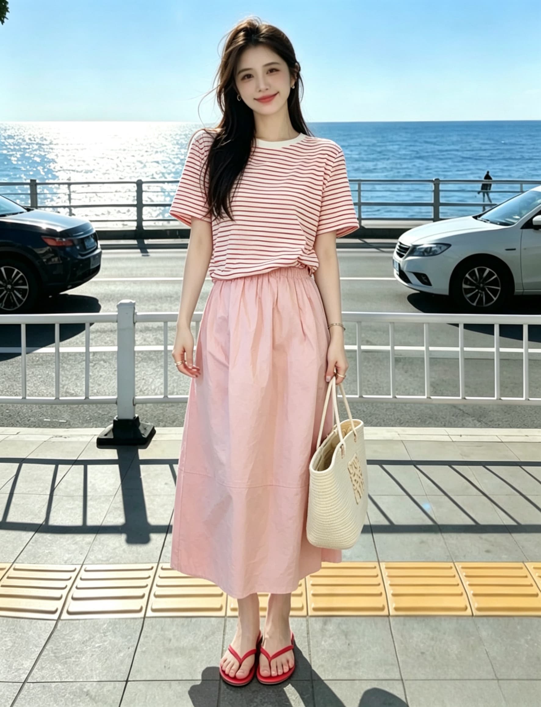 여름 드레스 우유 부서 착용 가져 가라. 전체 집합 작은 키 연령 감소 스트라이프 반팔 티셔츠 캐주얼 반신 스커트 투피스 슈트 상세 이미지 4