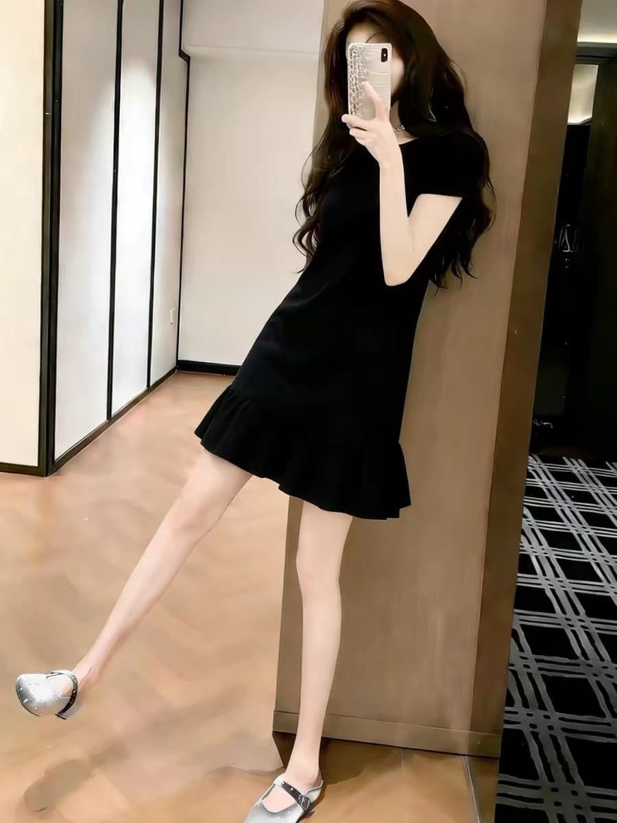 빛 럭셔리 작은 대중 아니요 명중 섹션 검정색 티셔츠 여성 드레스 여름 고유 한 아름다운 슈퍼 잘 생긴 ~ 중 몸매 가꾸기 짧은 치마 상세 이미지 2
