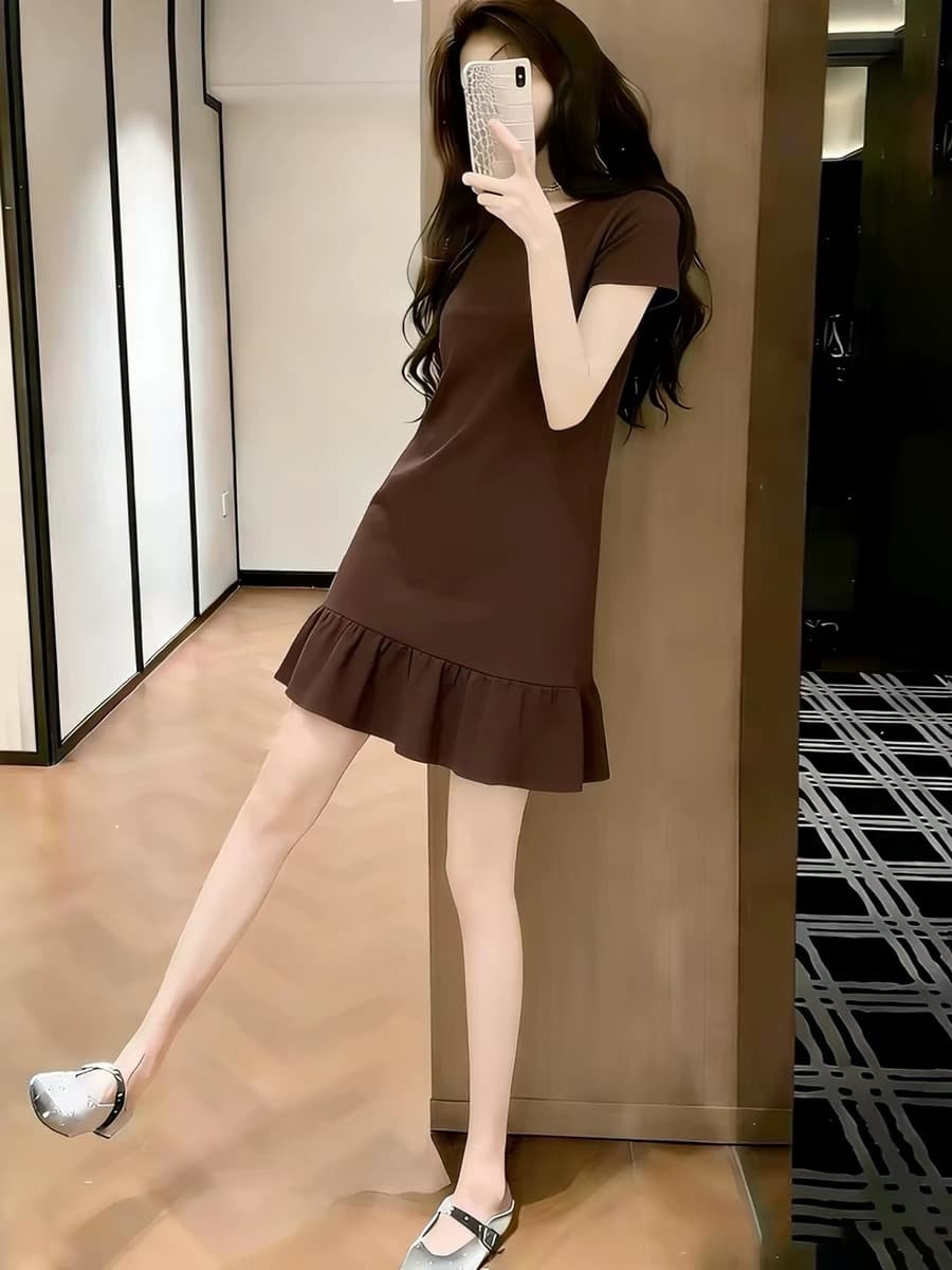 빛 럭셔리 작은 대중 아니요 명중 섹션 검정색 티셔츠 여성 드레스 여름 고유 한 아름다운 슈퍼 잘 생긴 ~ 중 몸매 가꾸기 짧은 치마 상세 이미지 5