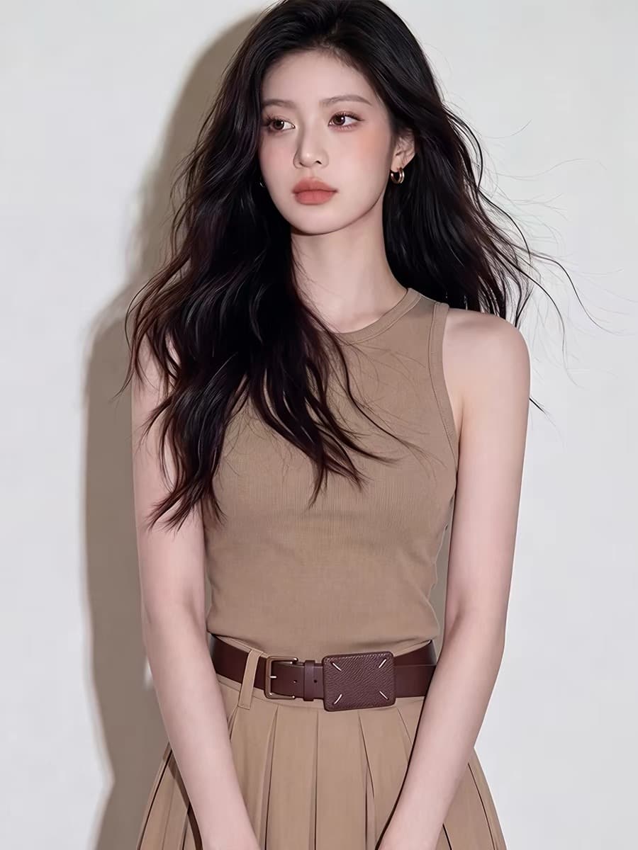 빛 사람들 코치 착용 가져 가라. 2026 슈퍼 화재 여름 오래된 돈 바람 품격 민소매 조끼 플리츠 반 스커트 투피스 슈트 여성 이미지 2
