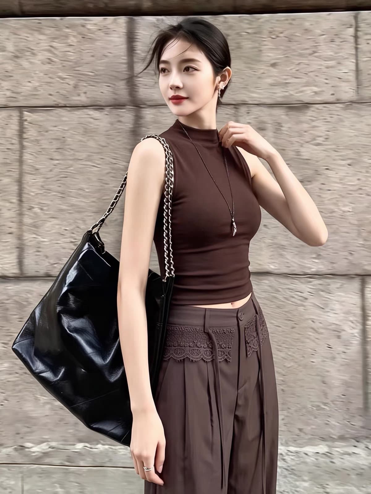 2026 슈퍼 화재 자이언트 잘 생긴 ~ 중 착용 가져 가라. 전체 집합 여름 드레스 다시 a 다시 바람의 소리 로얄 자매 커피 색상 바지 투피스 슈트 여성 이미지 2