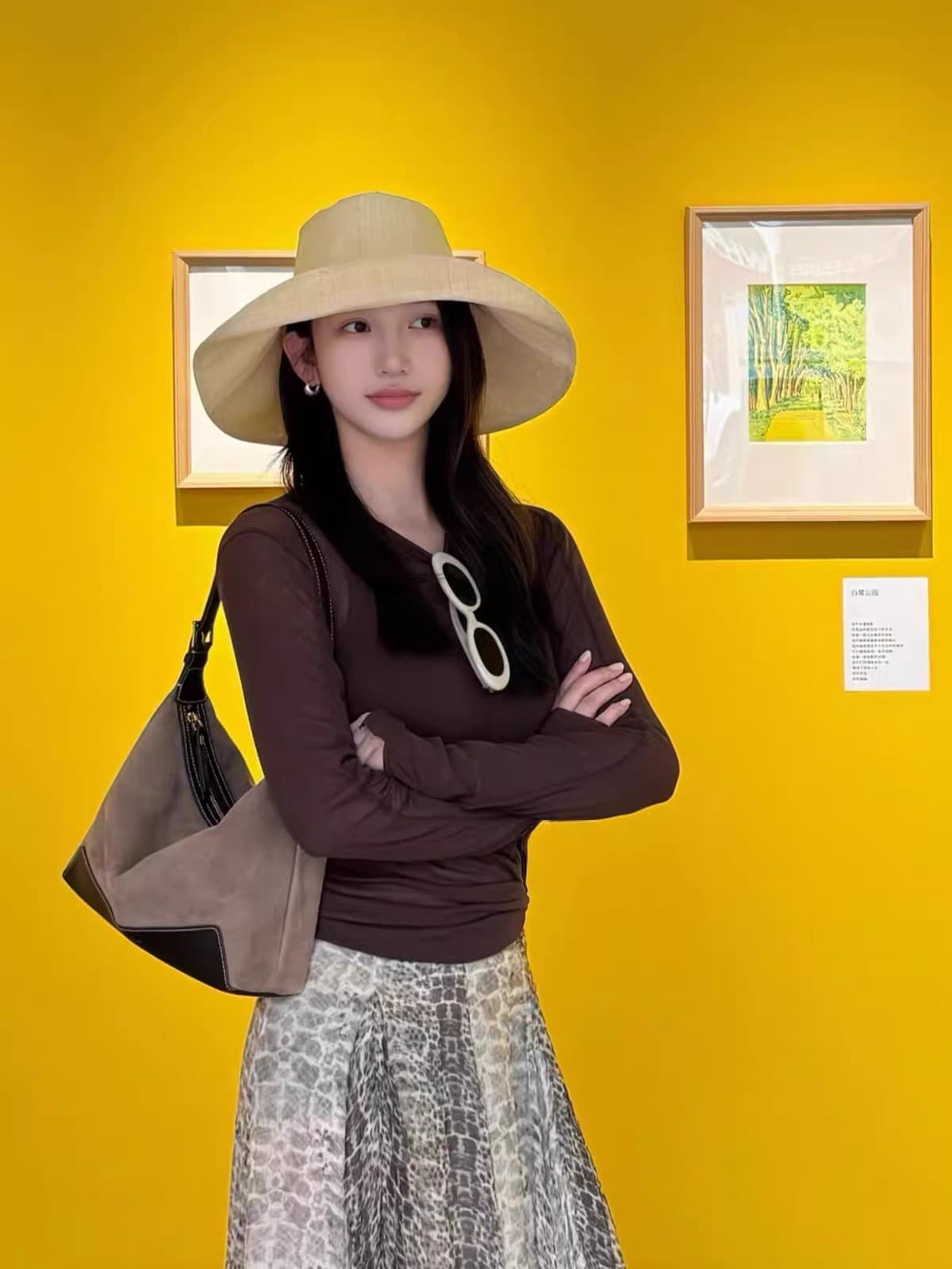 추안 웨스트 신강 아름다움 라드. 여성 의류 가을 레트로 품격 커피 색상 긴팔 티셔츠 레오파드 무늬 반신 치마 투피스 세트 상세 이미지 2