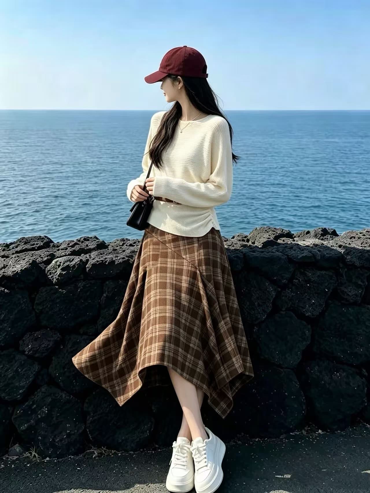 추안 웨스트 초원 신강 여행 불모지 바람 핫걸 불규칙 반신 스커트 여성 가을 착용 가져 가라. 에이즈 환자 세트 이미지 2