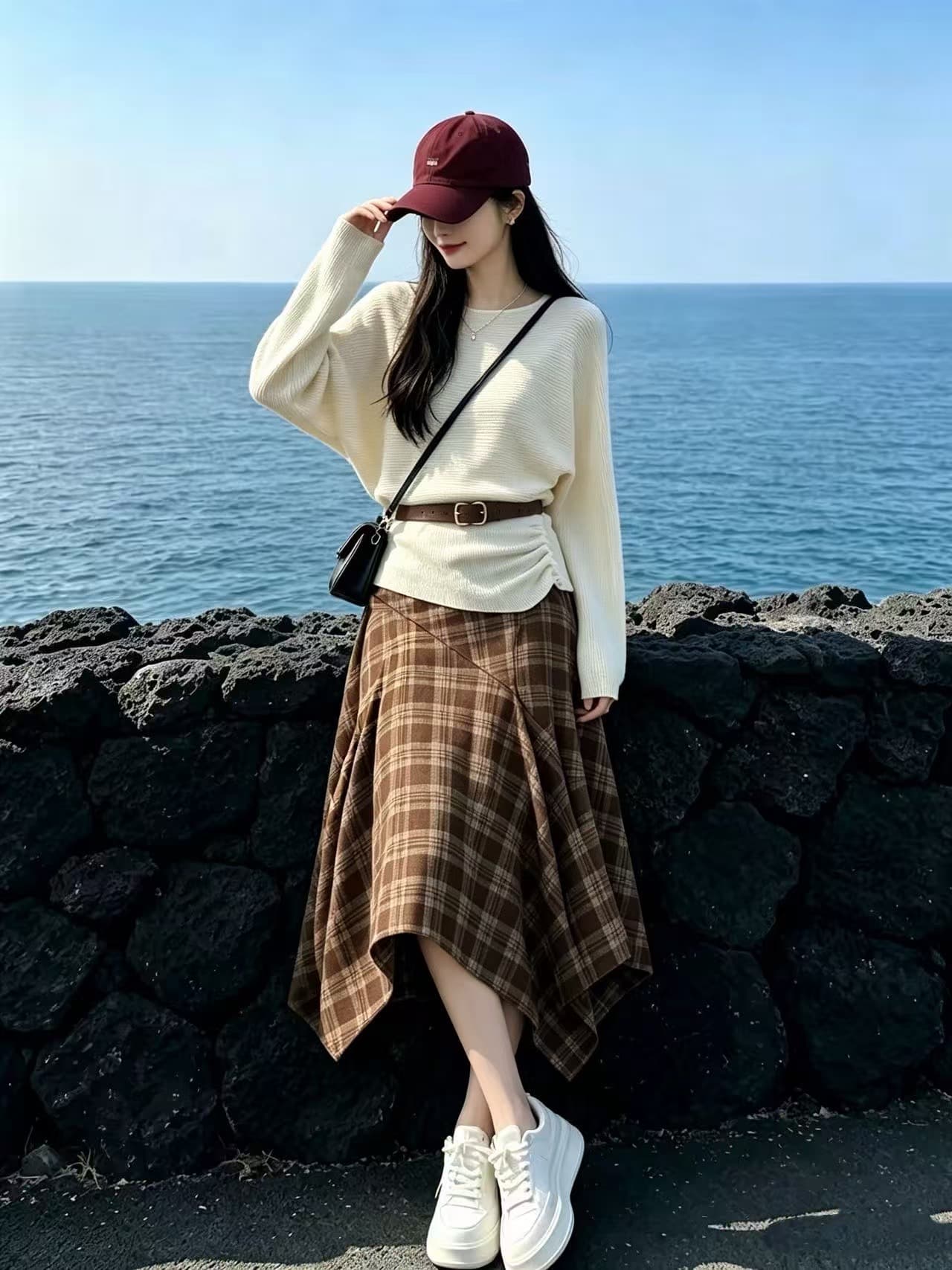 추안 웨스트 초원 신강 여행 불모지 바람 핫걸 불규칙 반신 스커트 여성 가을 착용 가져 가라. 에이즈 환자 세트 이미지 3