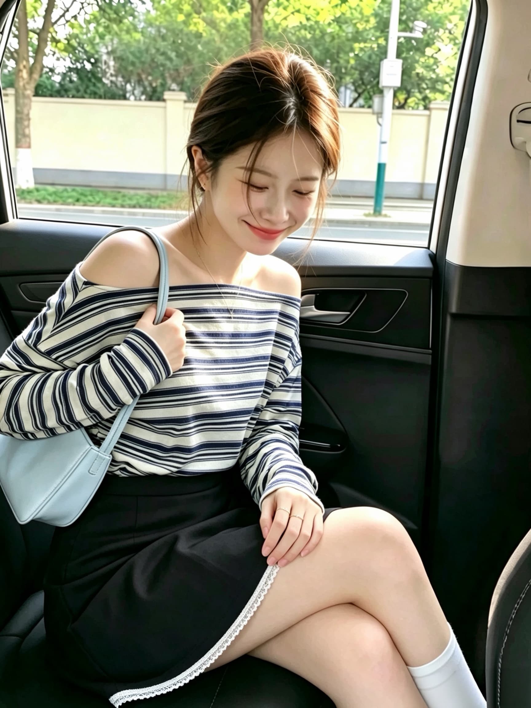 고급 센스 수 있습니다. 외출용 스트라이프 니트 기본 셔츠 여성 인사이드 가져 가라. 이른 가을 한 부서 착용 가져 가라. chic Chic 비스듬한 어깨 의류 상세 이미지 2