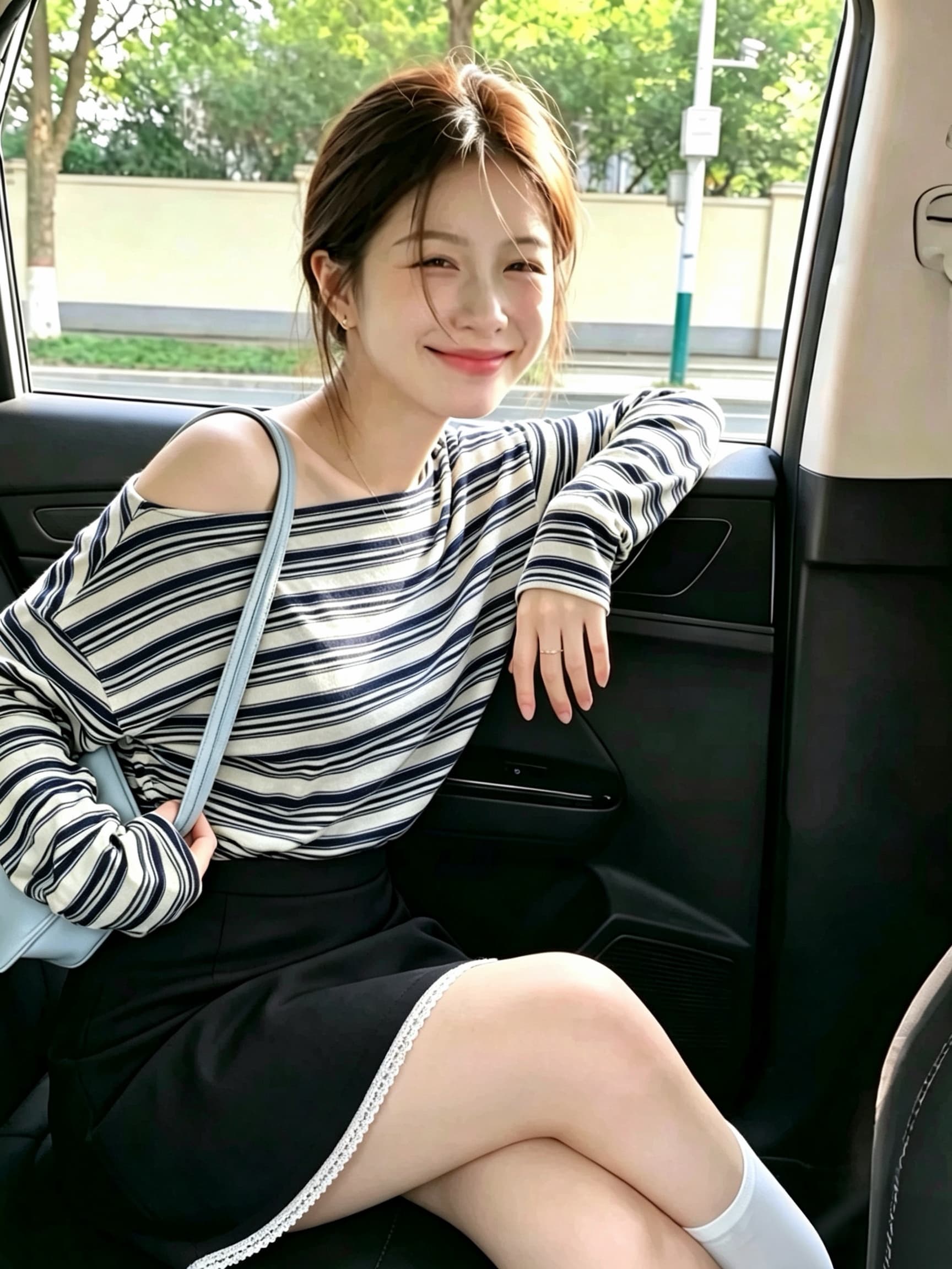 고급 센스 수 있습니다. 외출용 스트라이프 니트 기본 셔츠 여성 인사이드 가져 가라. 이른 가을 한 부서 착용 가져 가라. chic Chic 비스듬한 어깨 의류 상세 이미지 4
