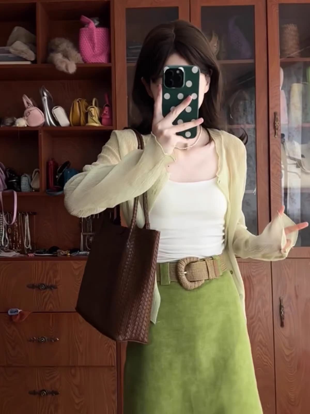 품격 전체 집합 ootd 착용 가져 가라. 여행 자외선 차단 오픈 가디건 인사이드 가져 가라. 캐미솔 한국 스타일 반신 치마 세트 여성
