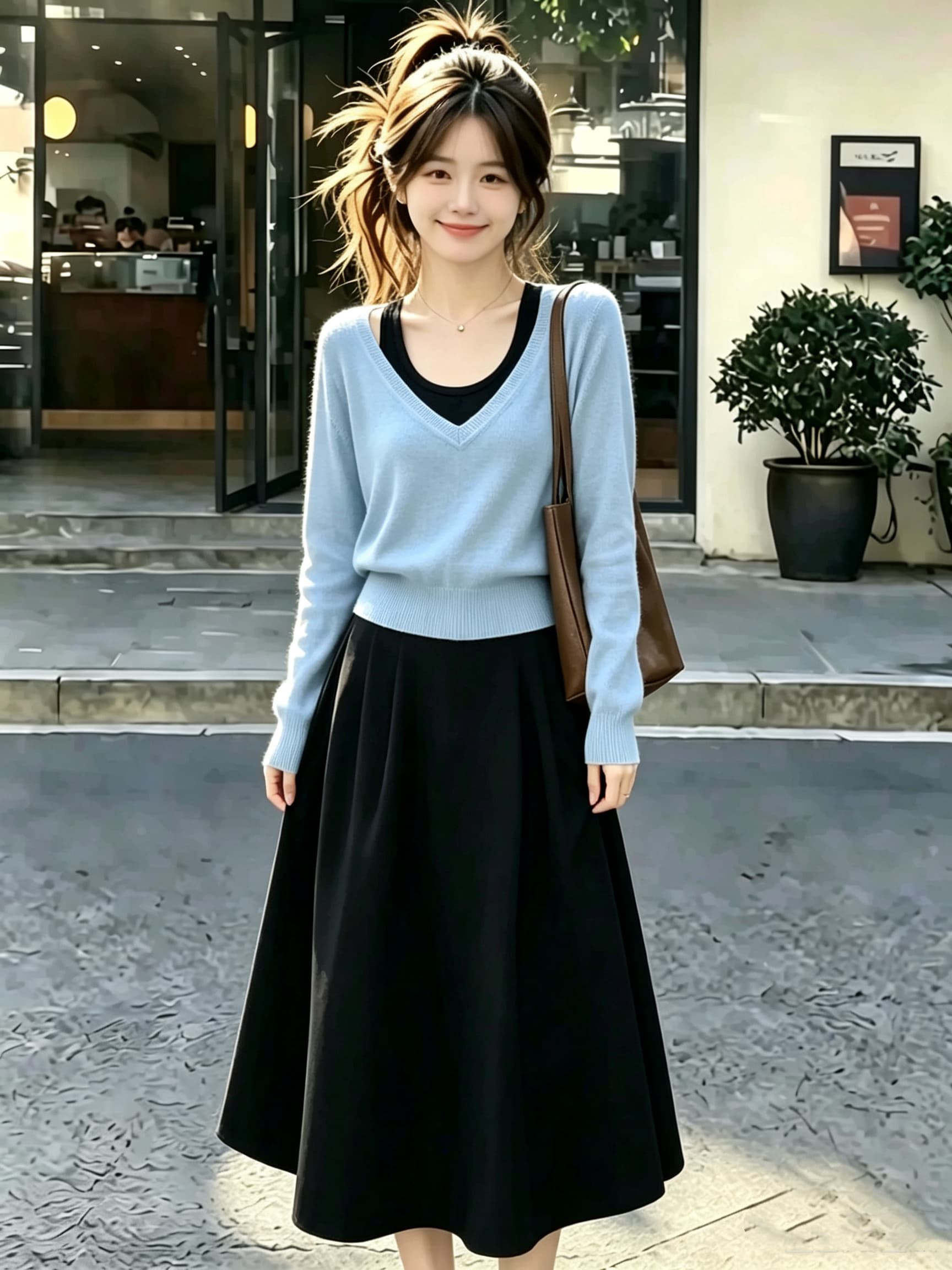 자이언트 잘 생긴 ~ 중 빛 요리 한 이른 가을 배색 페이크 레이어드 긴팔 니트 오픈 가디건 여성 가을 겨울 몸매 가꾸기 인사이드 가져 가라. 스웨터 맨위 이미지 2
