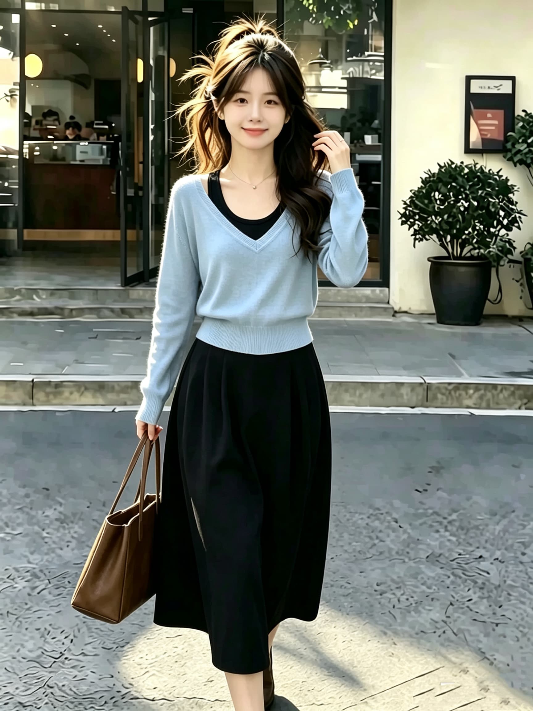 자이언트 잘 생긴 ~ 중 빛 요리 한 이른 가을 배색 페이크 레이어드 긴팔 니트 오픈 가디건 여성 가을 겨울 몸매 가꾸기 인사이드 가져 가라. 스웨터 맨위 이미지 4