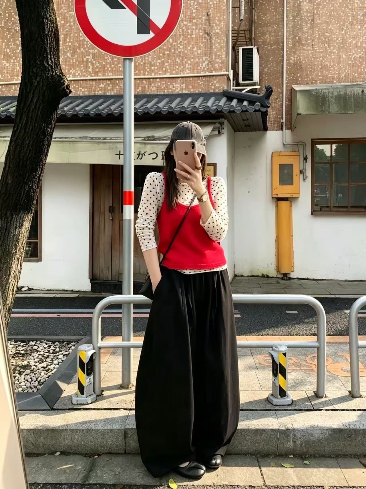 느긋한 바람 얇은 스타일 긴팔 티셔츠 여성 스택 착용 빨간색 슬립 가을 다용도 캐주얼 바지 3종 세트 상세 이미지 2