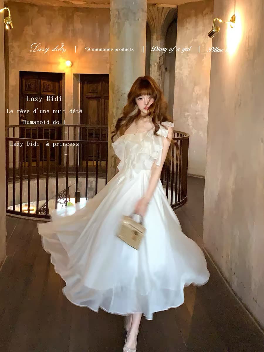 lazydidi 프라하 사랑 일본식 3 차원 똑똑한 드레스 나비 매듭 수 있습니다. 철거 비대칭 프릴 이미지 5