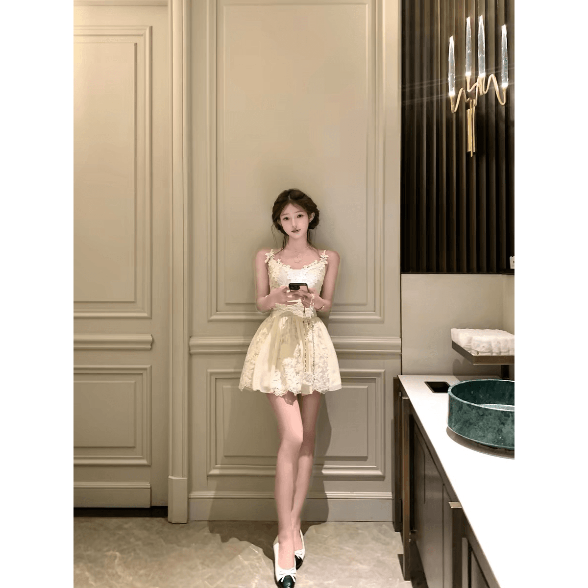 acaine6 8 20 00 95 할인 재스민 꽃 가지 부드러운 레이스 패치워크 슬립 드레스 이미지 6