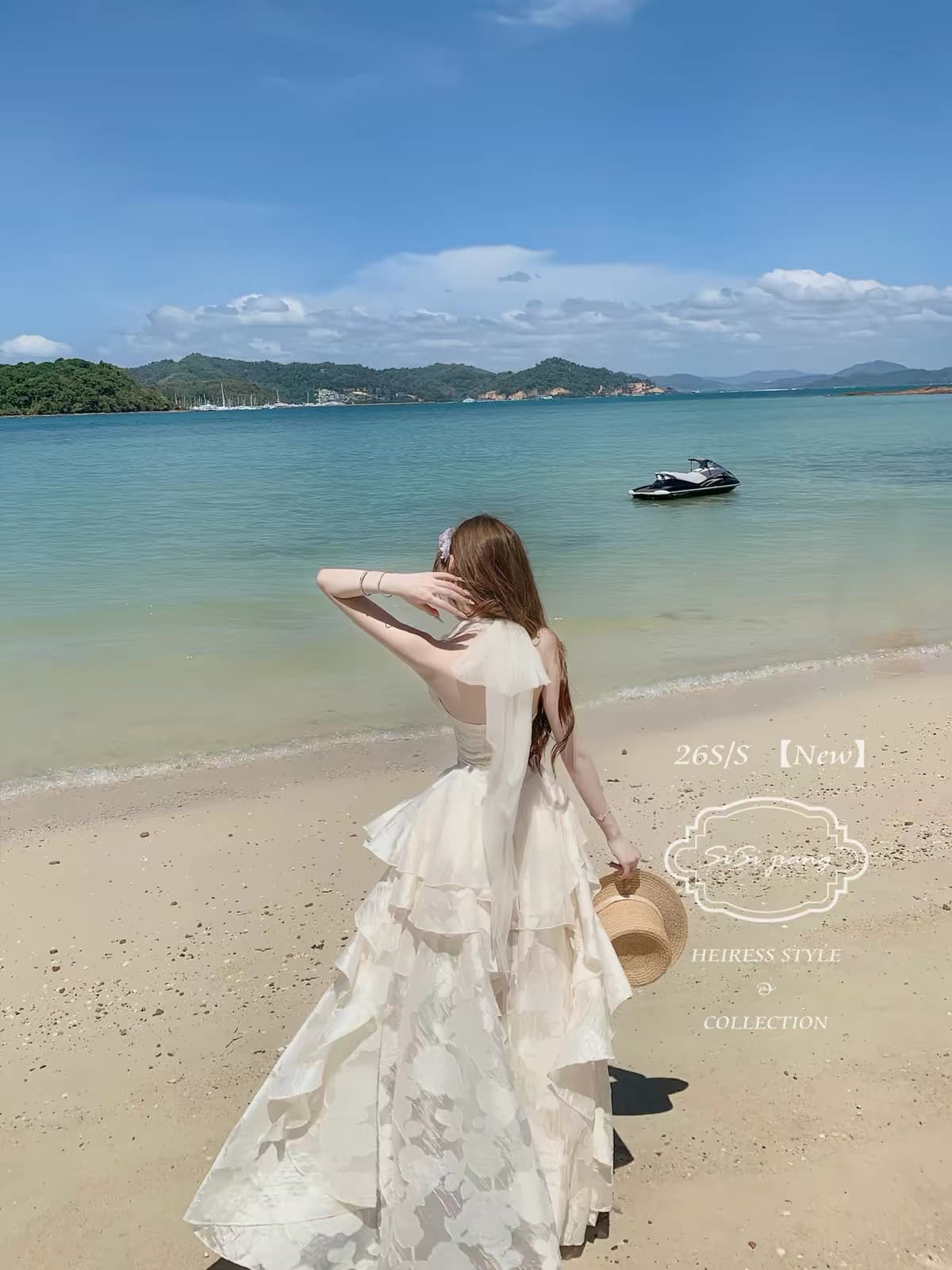sisi jiang 달 그림자 유리 프랑스식 우아함 허리 수축 휴가 망사 자카드 품격 행침 목 롱 스커트 이미지 3