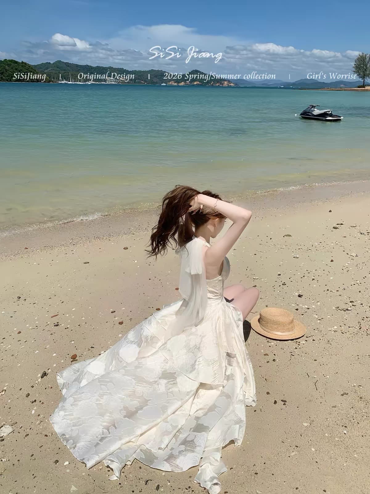 sisi jiang 달 그림자 유리 프랑스식 우아함 허리 수축 휴가 망사 자카드 품격 행침 목 롱 스커트 상세 이미지 5