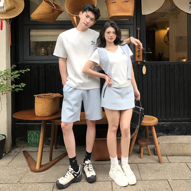 한 부서 전체 집합 착용 가져 가라. 반팔 화이트 티셔츠 여름 디자인 센스 숄 맨위 커플 세트 이미지 6