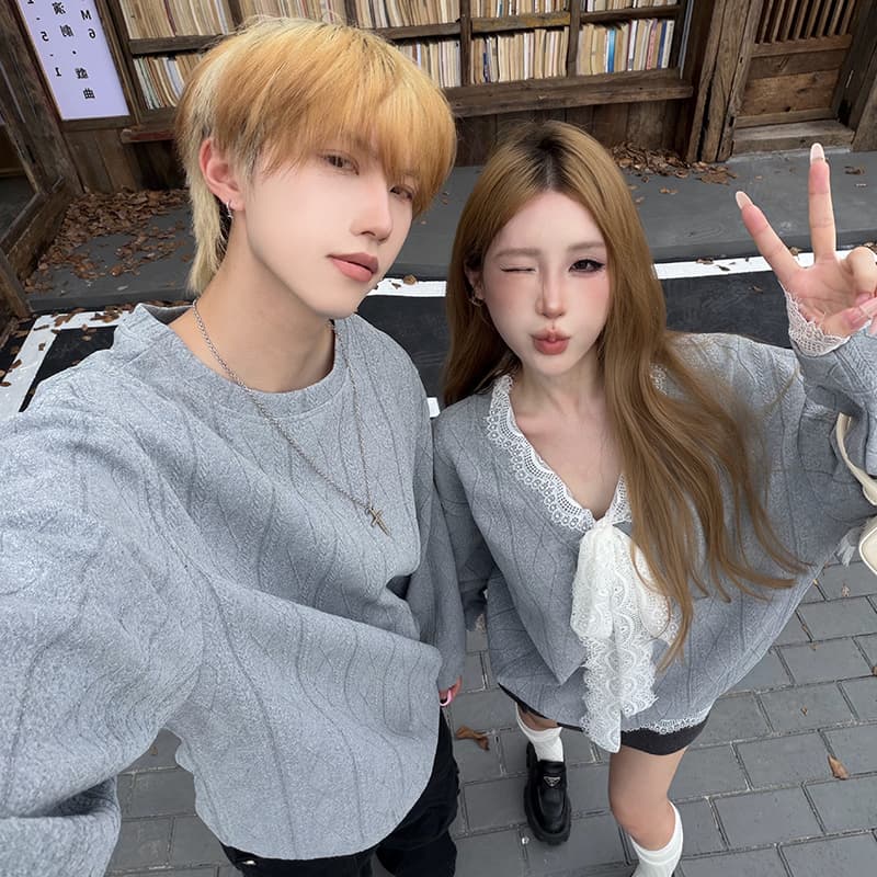 달콤함 레이스 조각 부드러운 부서 루즈핏 맨위 한 부서 느긋한 바람 캐주얼 커플 후드티 이미지 6