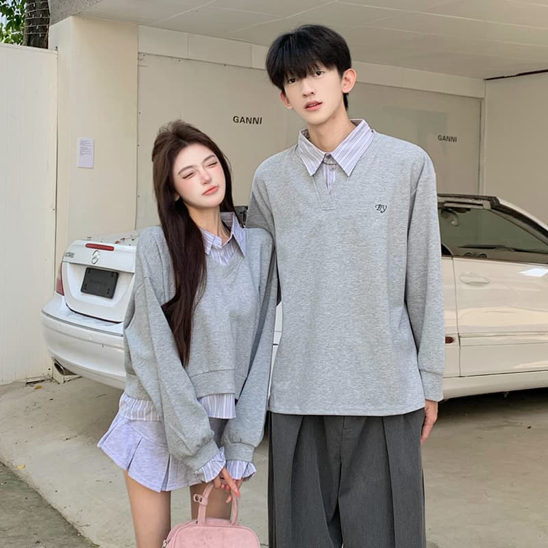 페이크 레이어드 가을 새로운 후드티 이미지 3