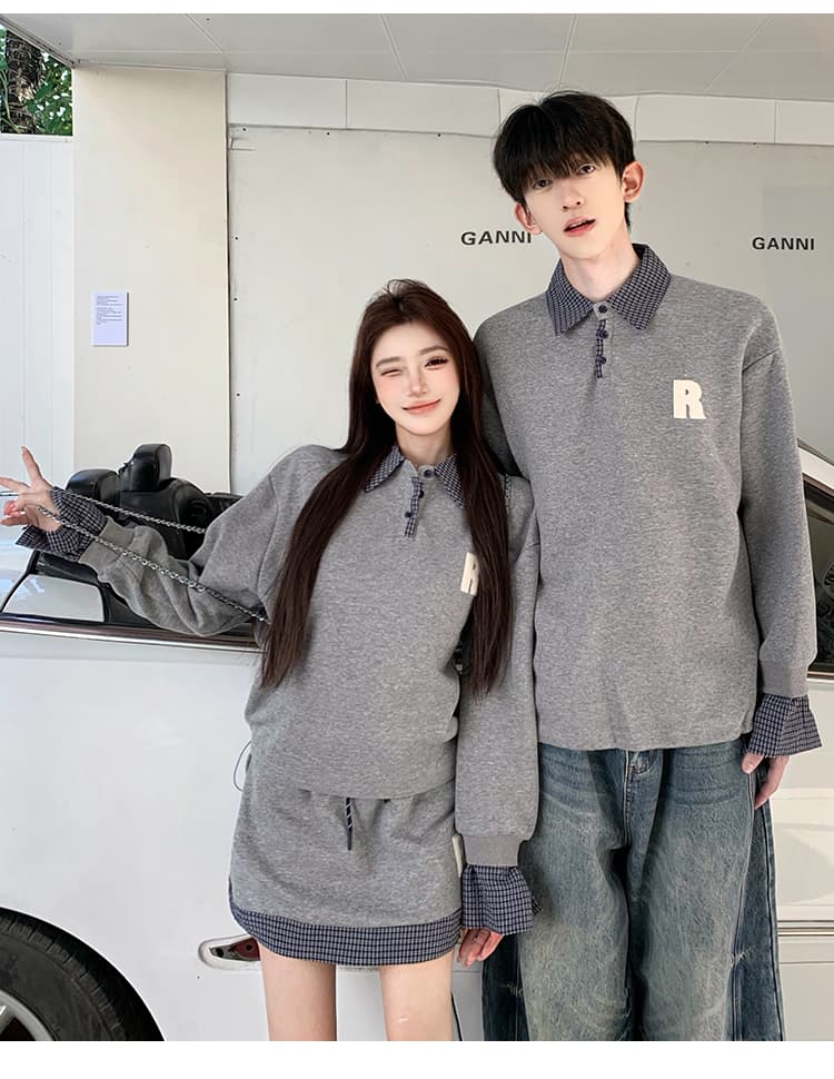 가을 새로운 패치워크 알파벳 후드티 커플룩 세트 상세 이미지 7