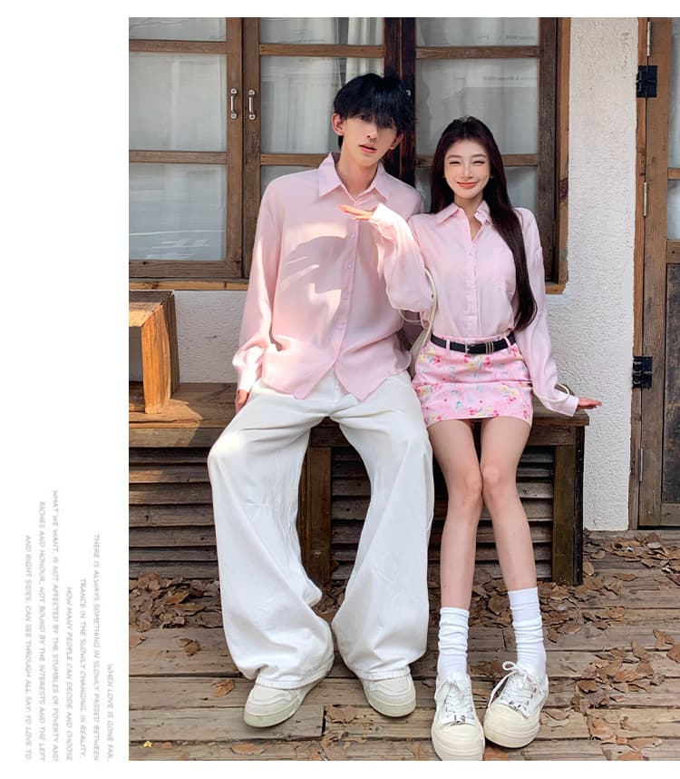 프랑스식 달콤함 핑크색 꽃무늬 A라인 스커트 여성 하이웨이스트 슬림해 보이는 커플 셔츠 상세 이미지 7