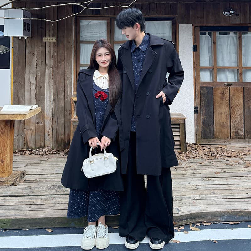 2026 새로운 긍정적 인 어깨 프랑스식 페이크 레이어드 프린트 슬림해 보이는 드레스 남자 셔츠 커플룩 이미지 2