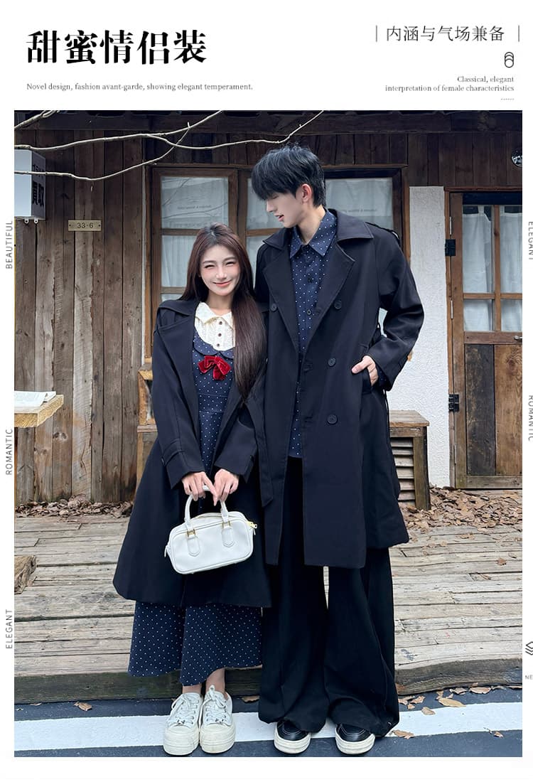 2026 새로운 긍정적 인 어깨 프랑스식 페이크 레이어드 프린트 슬림해 보이는 드레스 남자 셔츠 커플룩 상세 이미지 2