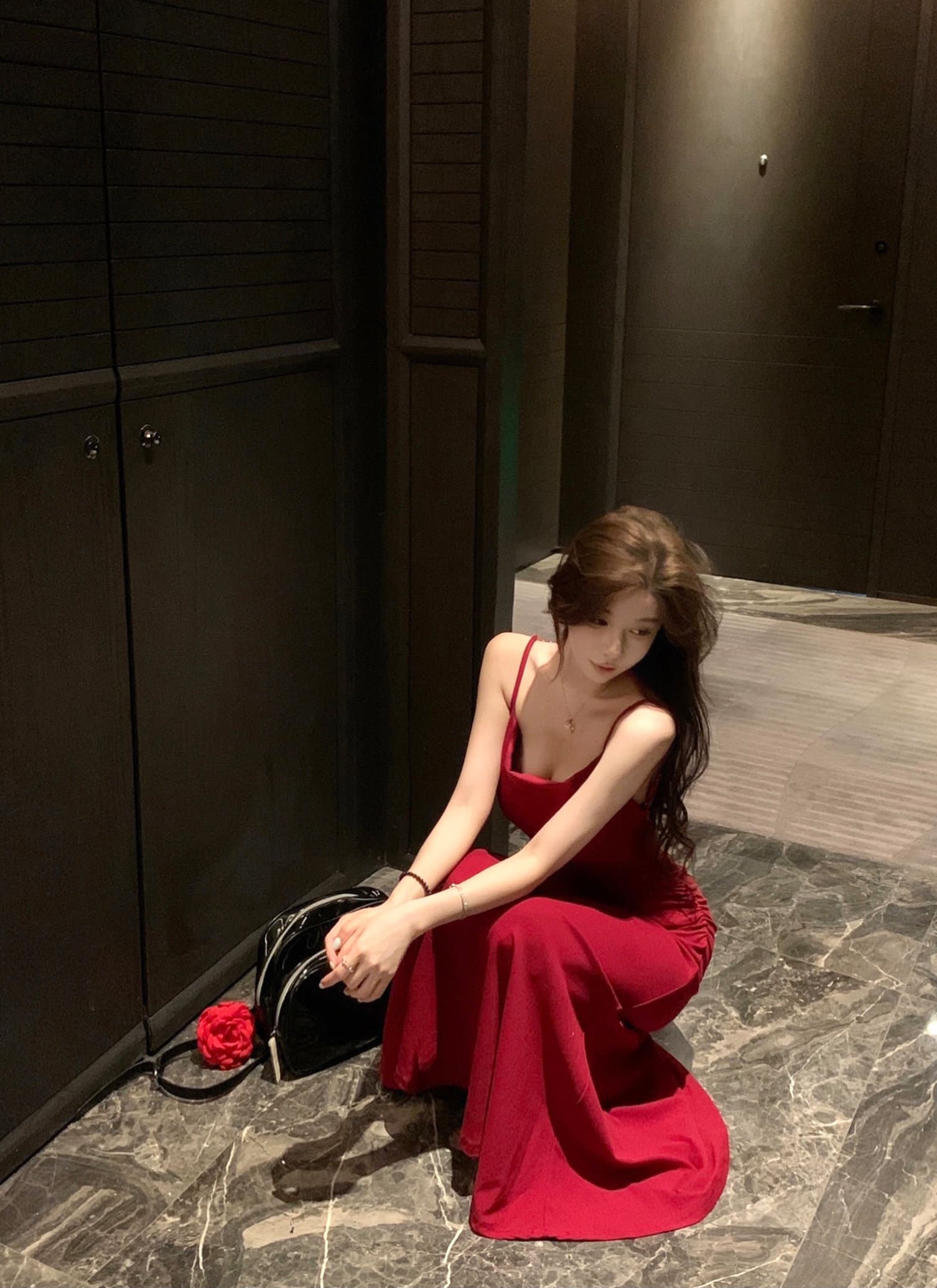 실사 프랑스식 아름다운 빨간색 슬립 점프 슈트 예복 품격 고급 센스 섹시함 뒤로 특색있는 해변 휴가 치마 상세 이미지 18