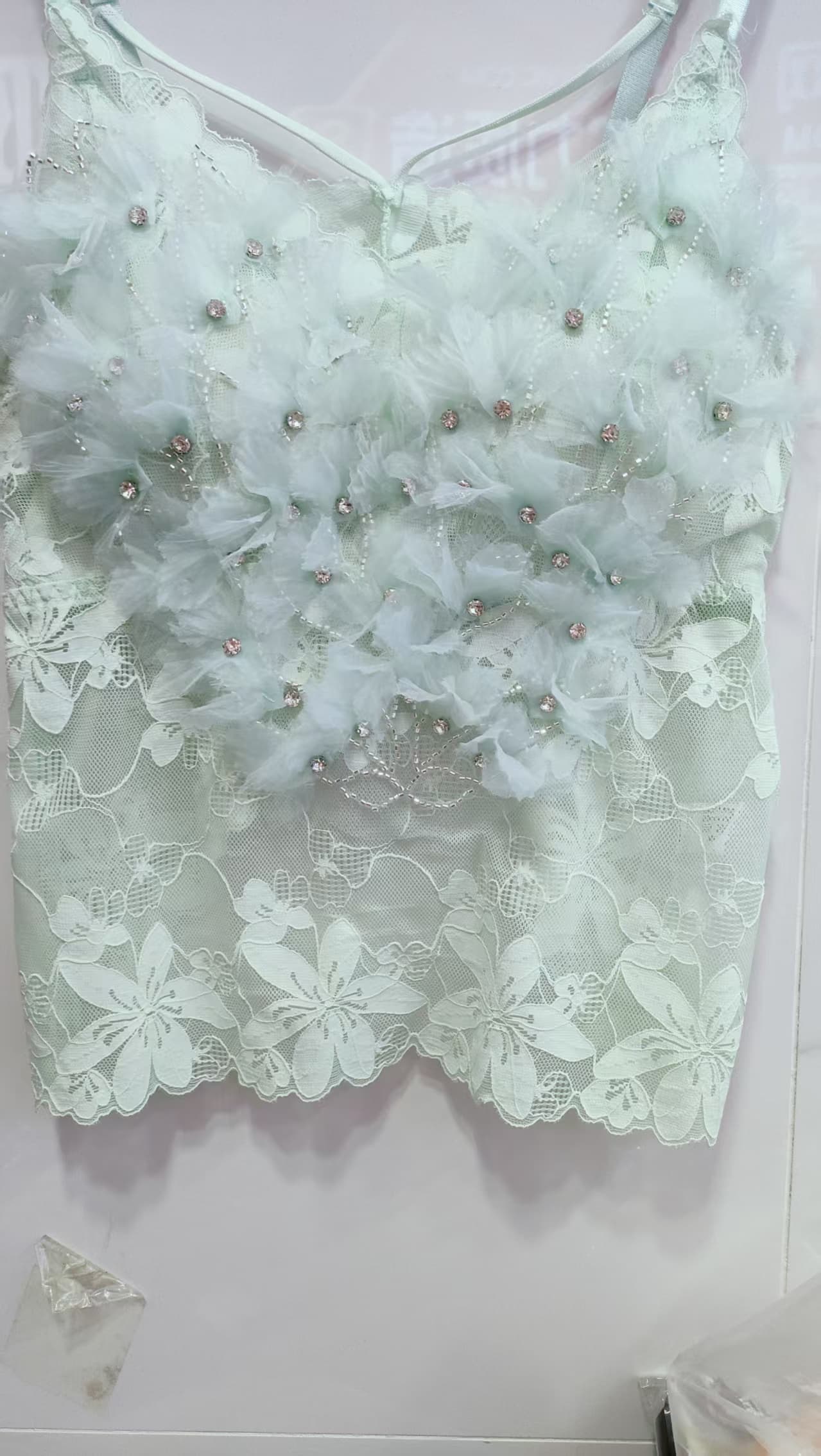 실사 달콤한 매운맛 순수한 욕망 바람 레이스 꽃 캐미솔 디자인 센스 작은 대중 외국 가스 Chic 아름다운 쇼트 스타일 맨위 상세 이미지 31