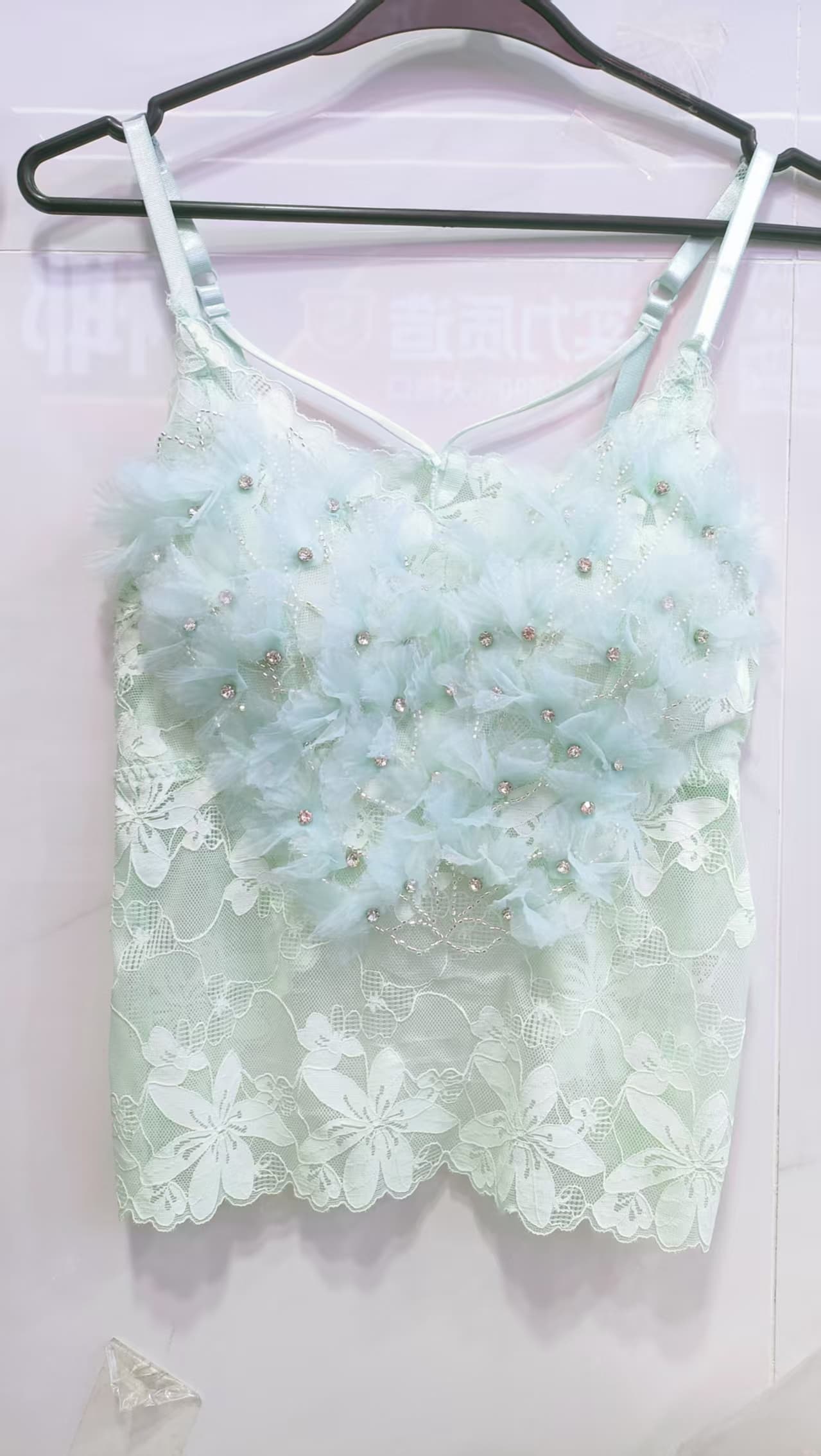 실사 달콤한 매운맛 순수한 욕망 바람 레이스 꽃 캐미솔 디자인 센스 작은 대중 외국 가스 Chic 아름다운 쇼트 스타일 맨위 상세 이미지 33