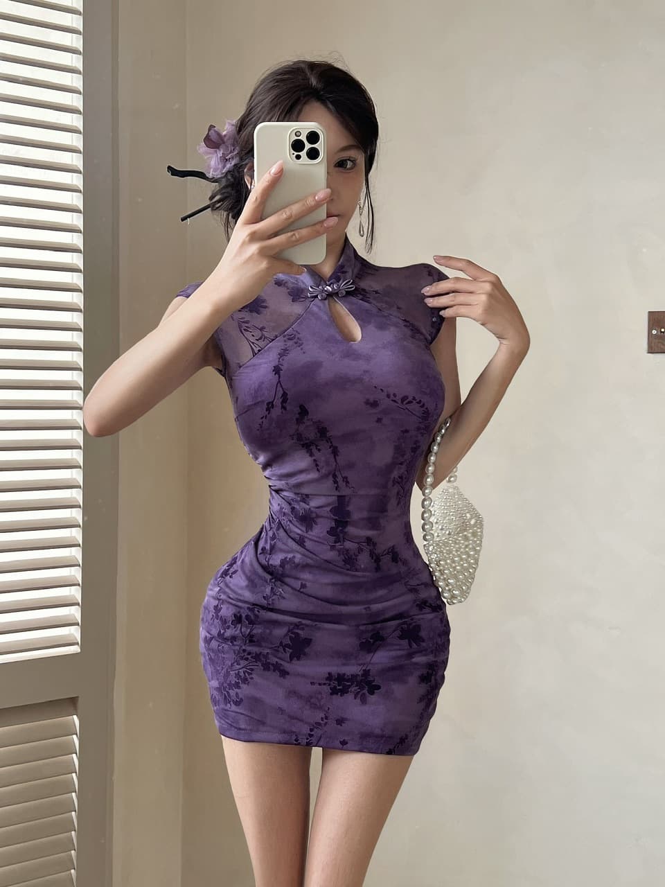실사 새로운 중식 핑크색 치파오 감기 비싼 가스 센스 꽃무늬 민소매 드레스 소녀 섹시함 허리 수축 타이트 스커트 상세 이미지 18