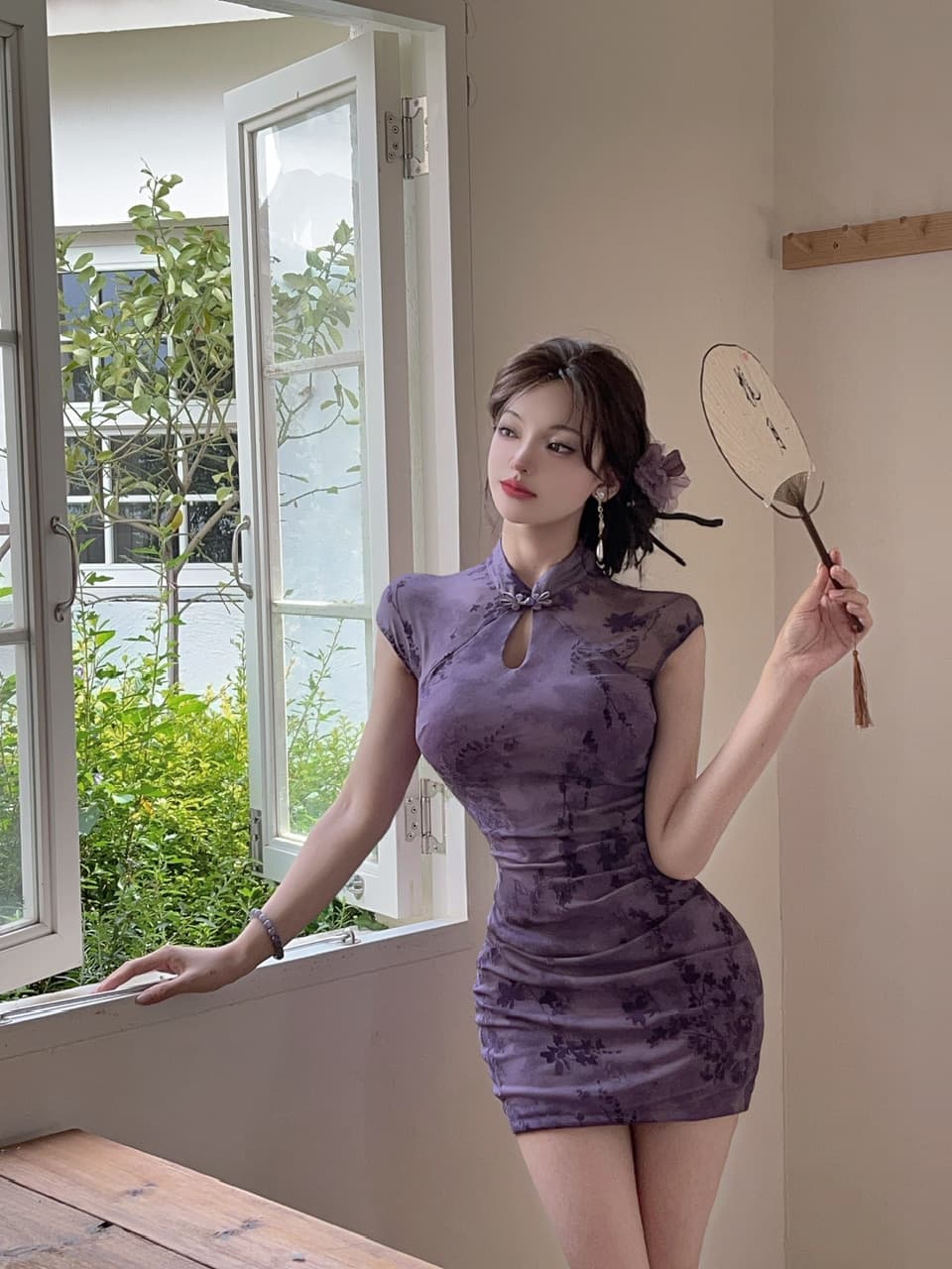 실사 새로운 중식 핑크색 치파오 감기 비싼 가스 센스 꽃무늬 민소매 드레스 소녀 섹시함 허리 수축 타이트 스커트 상세 이미지 26