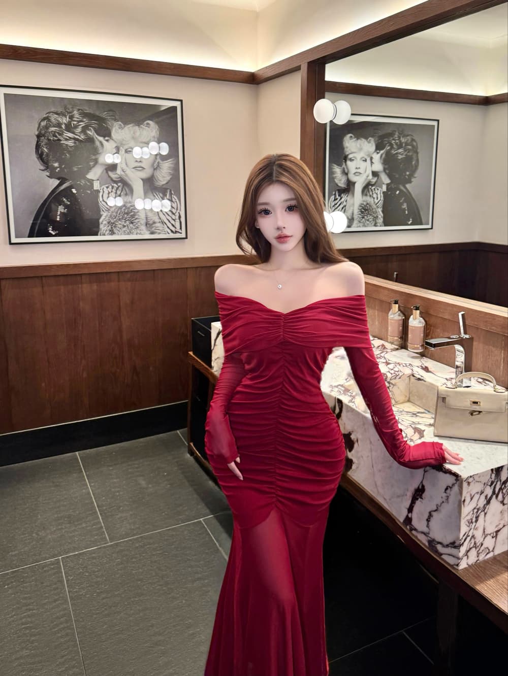 실사 고급 센스 망사 드레스 오프숄더 생일 연회 고급 빛 럭셔리 작은 대중 예복 외국 가스 롱 스커트 상세 이미지 11
