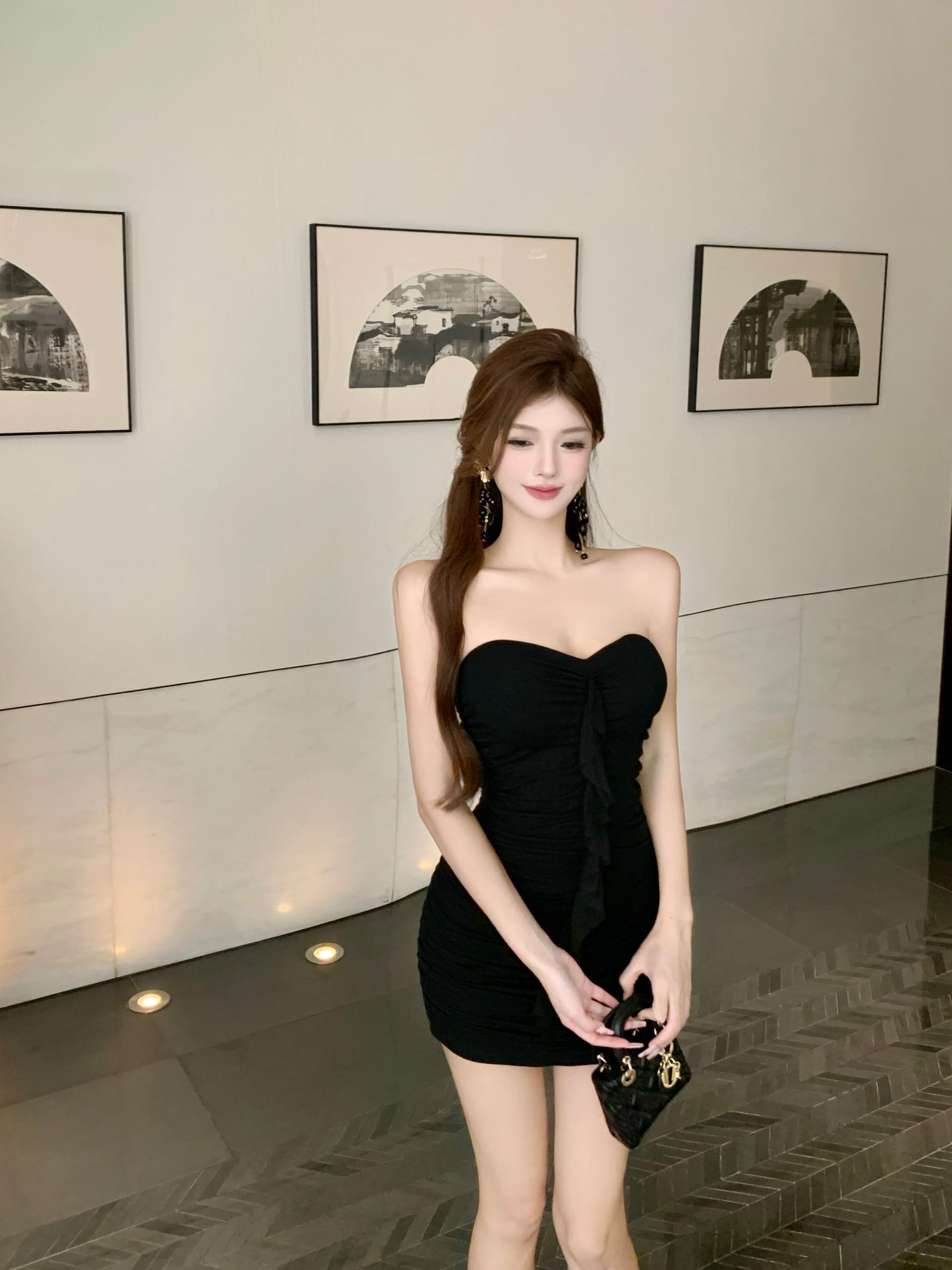 실사 순수한 욕망 바람 핫걸 섹시함 주름 장식 튜브탑 여성 드레스 가을 새로운 몸매 가꾸기 슬림해 보이는 외국 가스 타이트 스커트 상세 이미지 19
