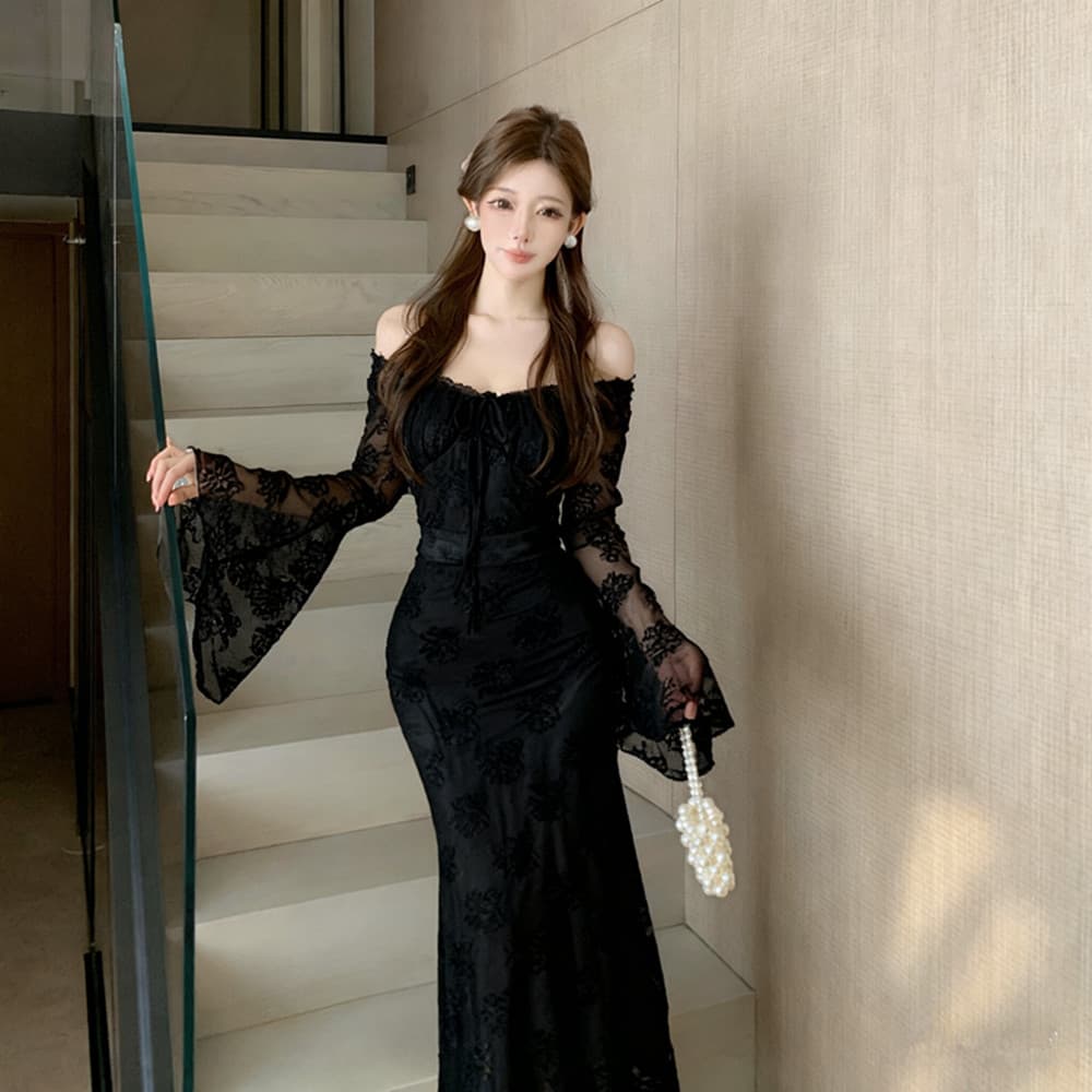 실사 프랑스식 로얄 자매 바람 레이스 나팔 소매 디스플레이 화이트 여성 드레스 고급 센스 품격 슈퍼 요정 예복 롱 스커트 이미지 4