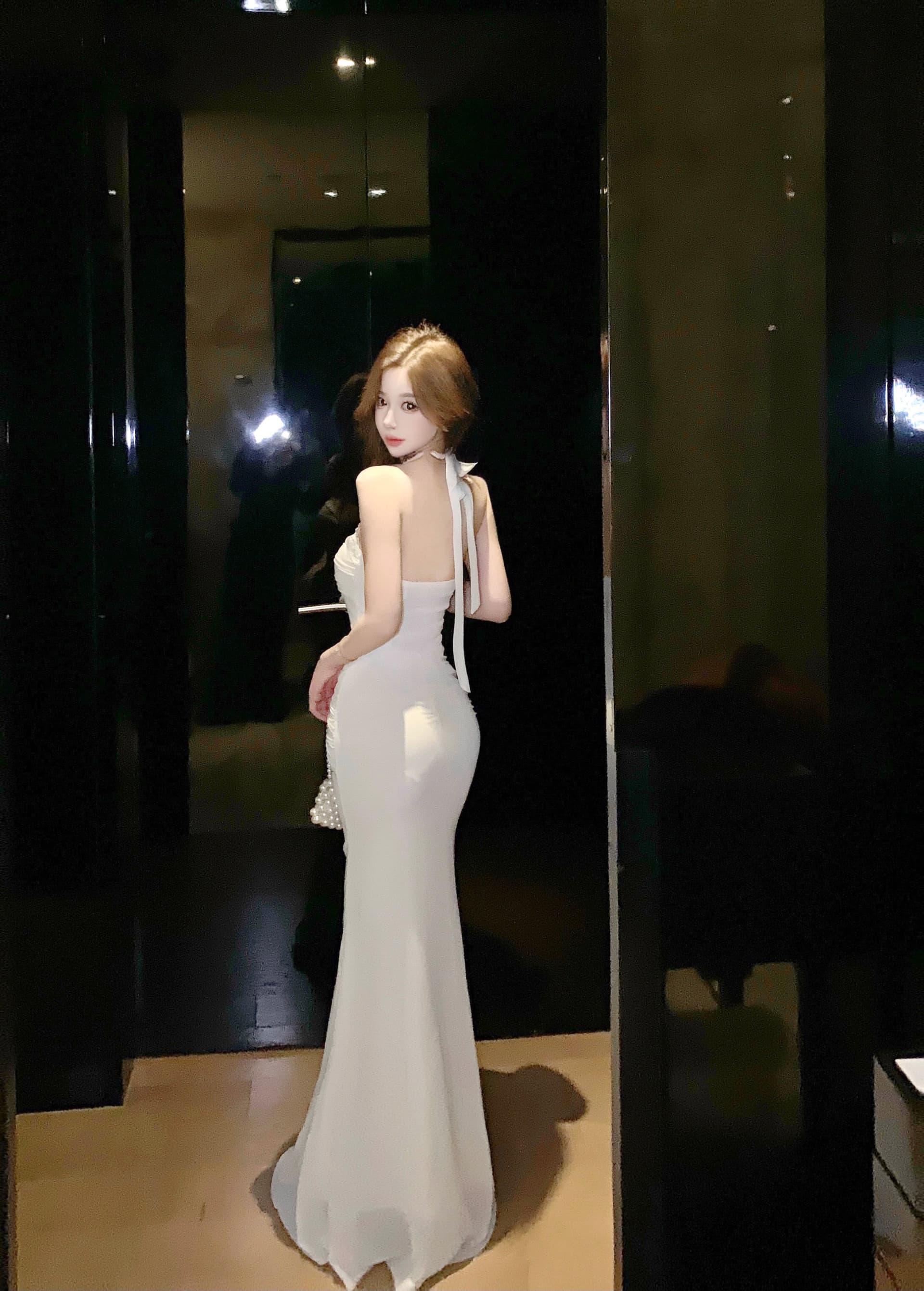 실사 명문 여성 고급 빛 럭셔리 프랑스식 작은 대중 아름다운 예복 레이스 레이스 패치워크 못 훈련 섹시함 행침 목 롱 스커트 상세 이미지 11