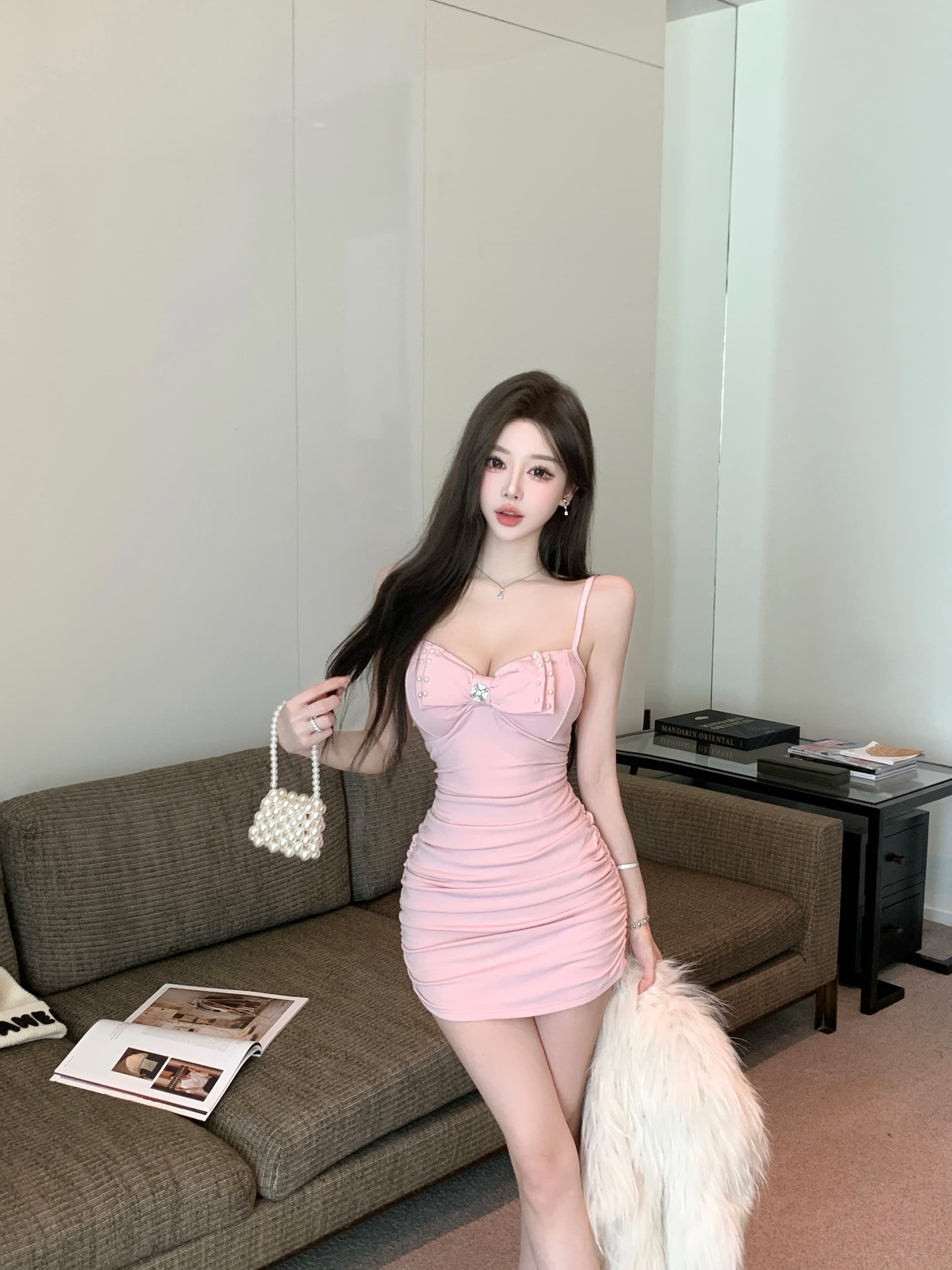 실사 2026 달콤한 매운맛 작은 섹시함 튜브탑 몸매 가꾸기 슬림해 보이는 비즈 박기 슬립 플리스 디자인 센스 다용도 타이트 스커트 상세 이미지 9