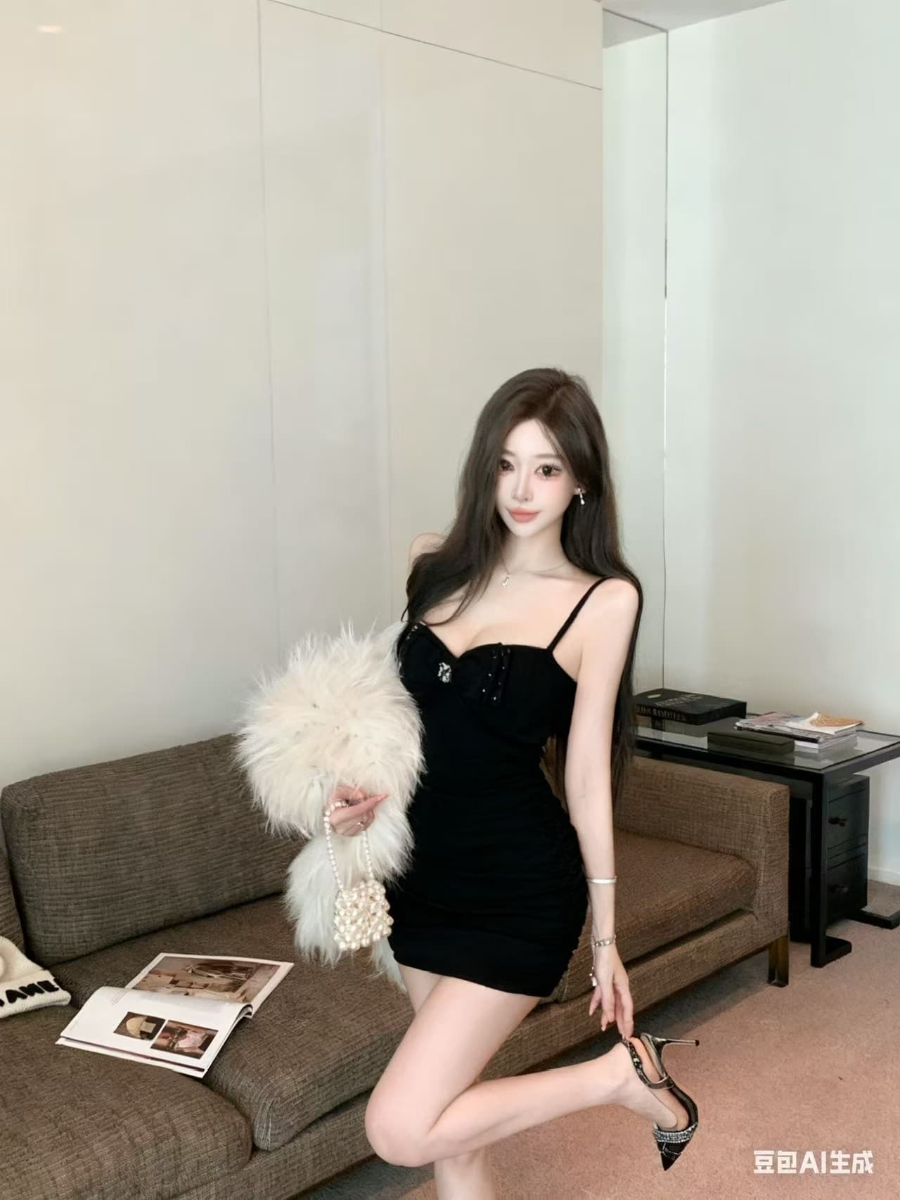 실사 2026 달콤한 매운맛 작은 섹시함 튜브탑 몸매 가꾸기 슬림해 보이는 비즈 박기 슬립 플리스 디자인 센스 다용도 타이트 스커트 상세 이미지 23