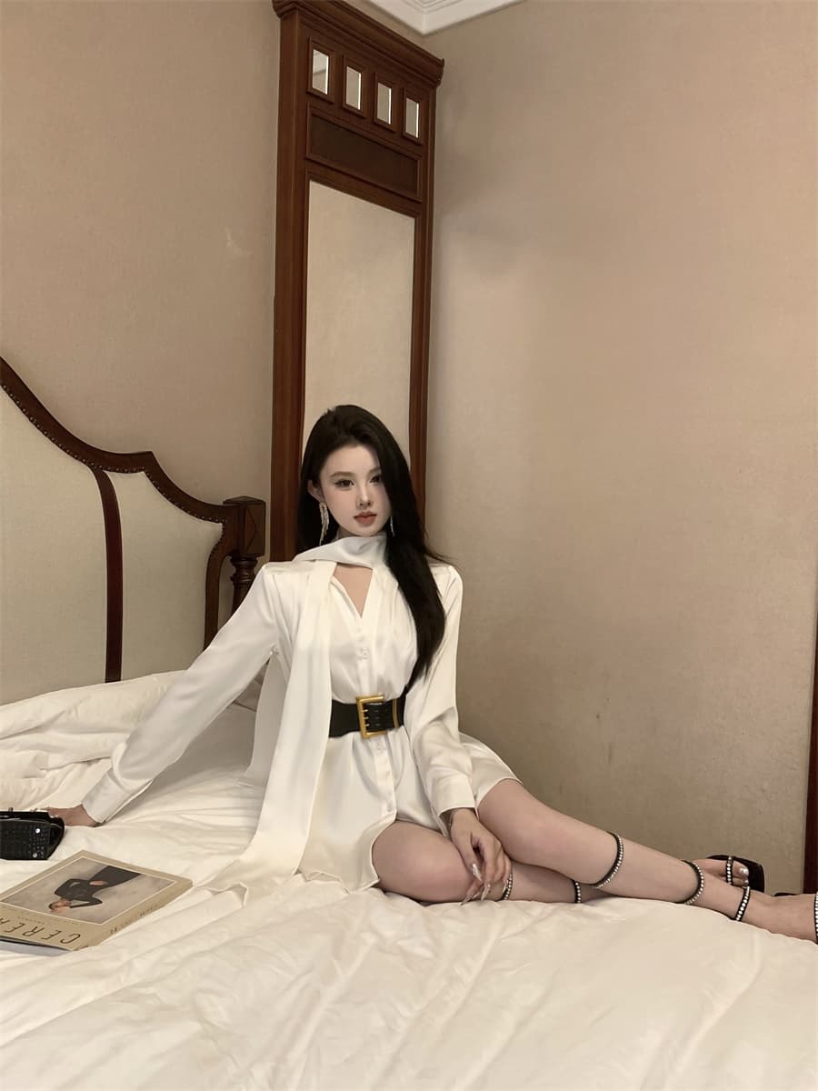 실사 프랑스식 품격 명문 여성 고급 센스 새틴 셔츠 드레스 여름 불규칙 품격 미니 스커트 여성 의류 상세 이미지 9