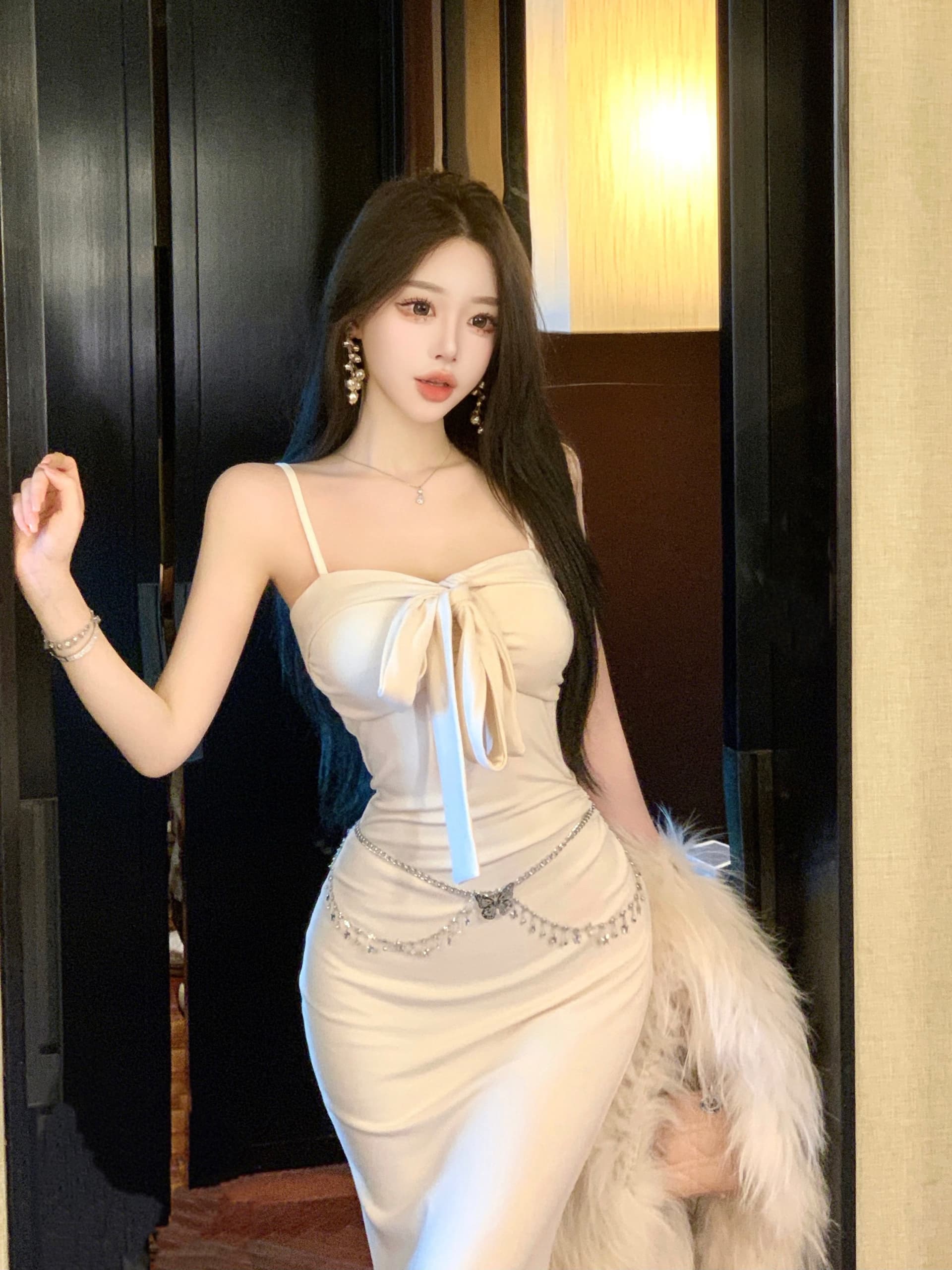 실사 달콤함 핫걸 순수한 욕망 바람 슈퍼 잘 생긴 리본 인사이드 가져 가라. 플리스 외국 가스 다용도 드레스 복장 허리 사슬 상세 이미지 4