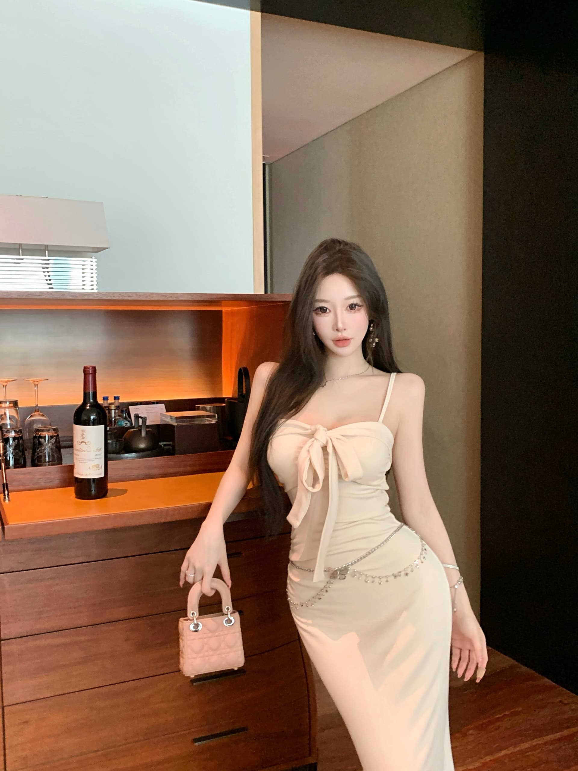 실사 달콤함 핫걸 순수한 욕망 바람 슈퍼 잘 생긴 리본 인사이드 가져 가라. 플리스 외국 가스 다용도 드레스 복장 허리 사슬 상세 이미지 7