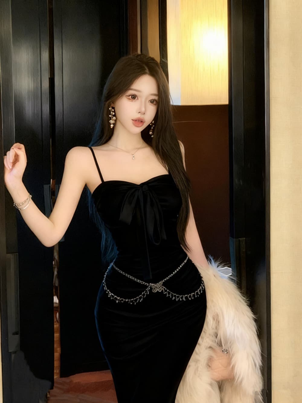 실사 달콤함 핫걸 순수한 욕망 바람 슈퍼 잘 생긴 리본 인사이드 가져 가라. 플리스 외국 가스 다용도 드레스 복장 허리 사슬 상세 이미지 14