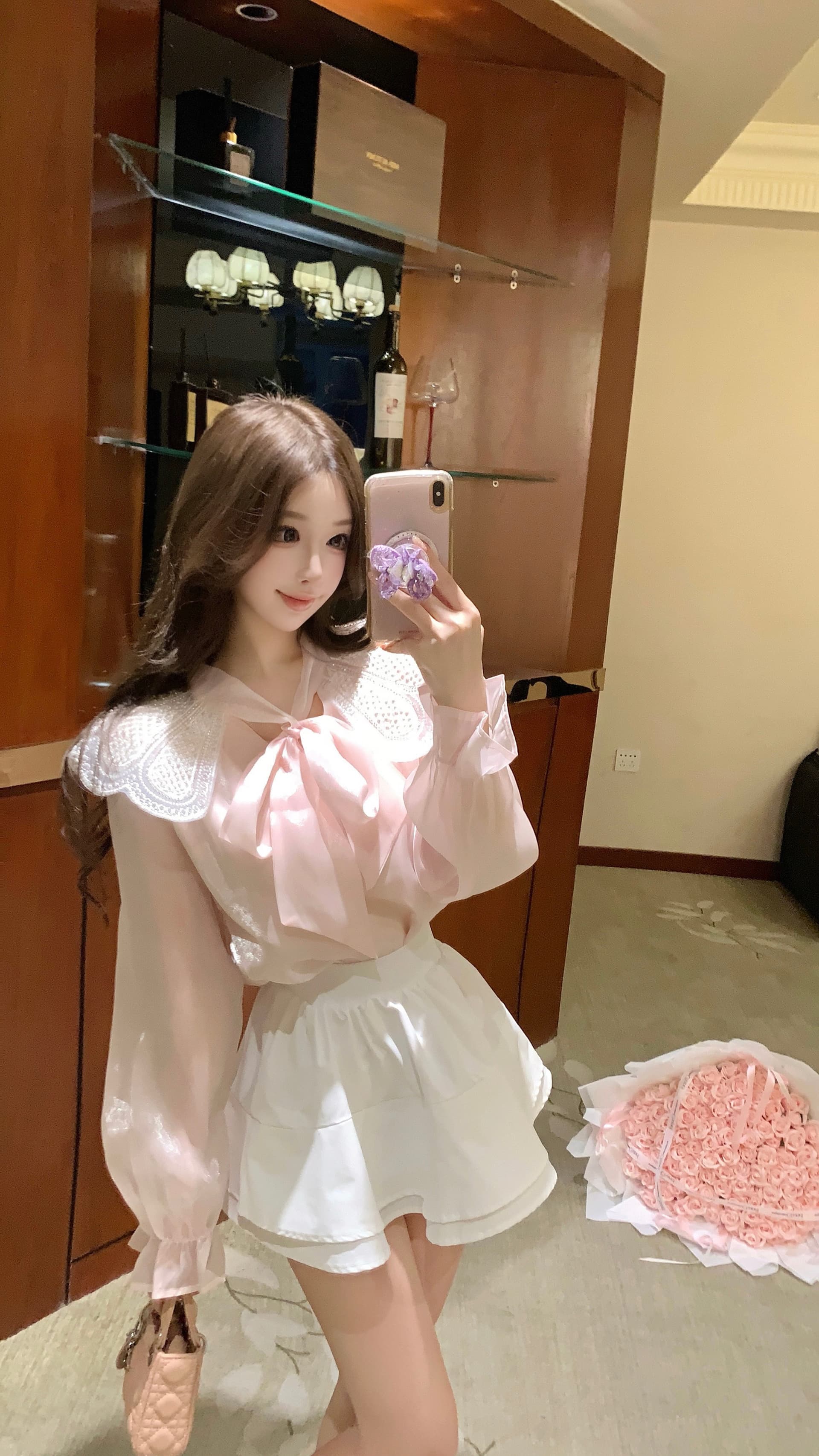 실사 달콤함 프랑스식 작은 대중 베이비 칼라 광택 여성 셔츠 고급 센스 거품 소매 디자인 센스 궁정 바람 맨위 상세 이미지 3