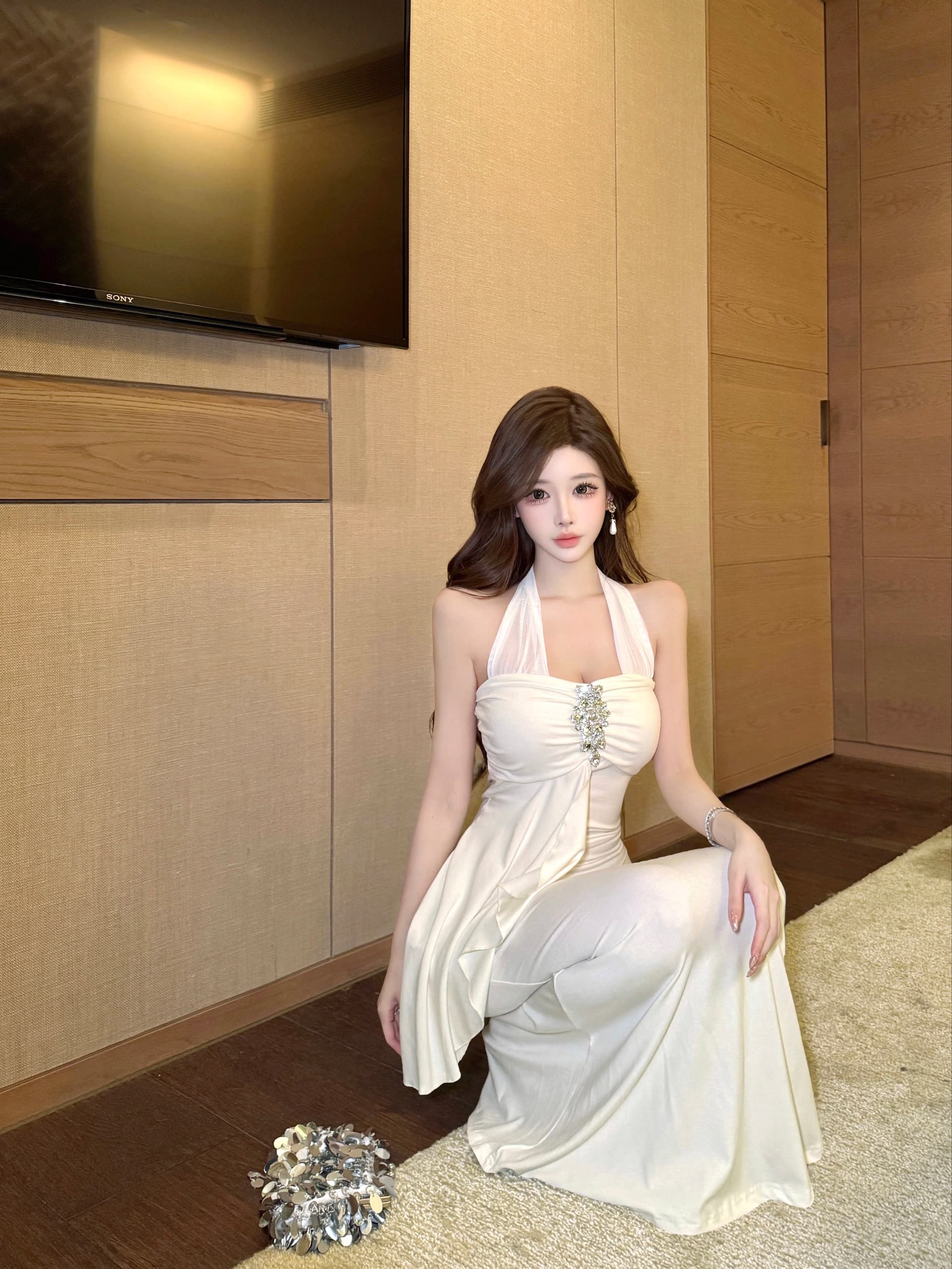 실사 고급 센스 품격 행침 목 슬립 여성 드레스 작은 섹시함 영 소녀 홀로우 아웃 백리스 외국 가스 롱 스커트 상세 이미지 6