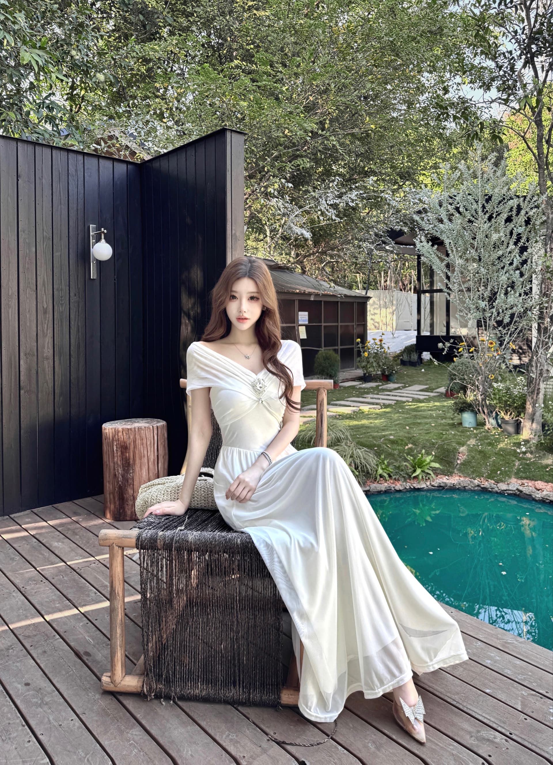 실사 하얀 달빛 요정 치마 생일 연회 예복 길다 치마 순수한 욕망 품격 망사 튜브탑 큰 진자 드레스 상세 이미지 9