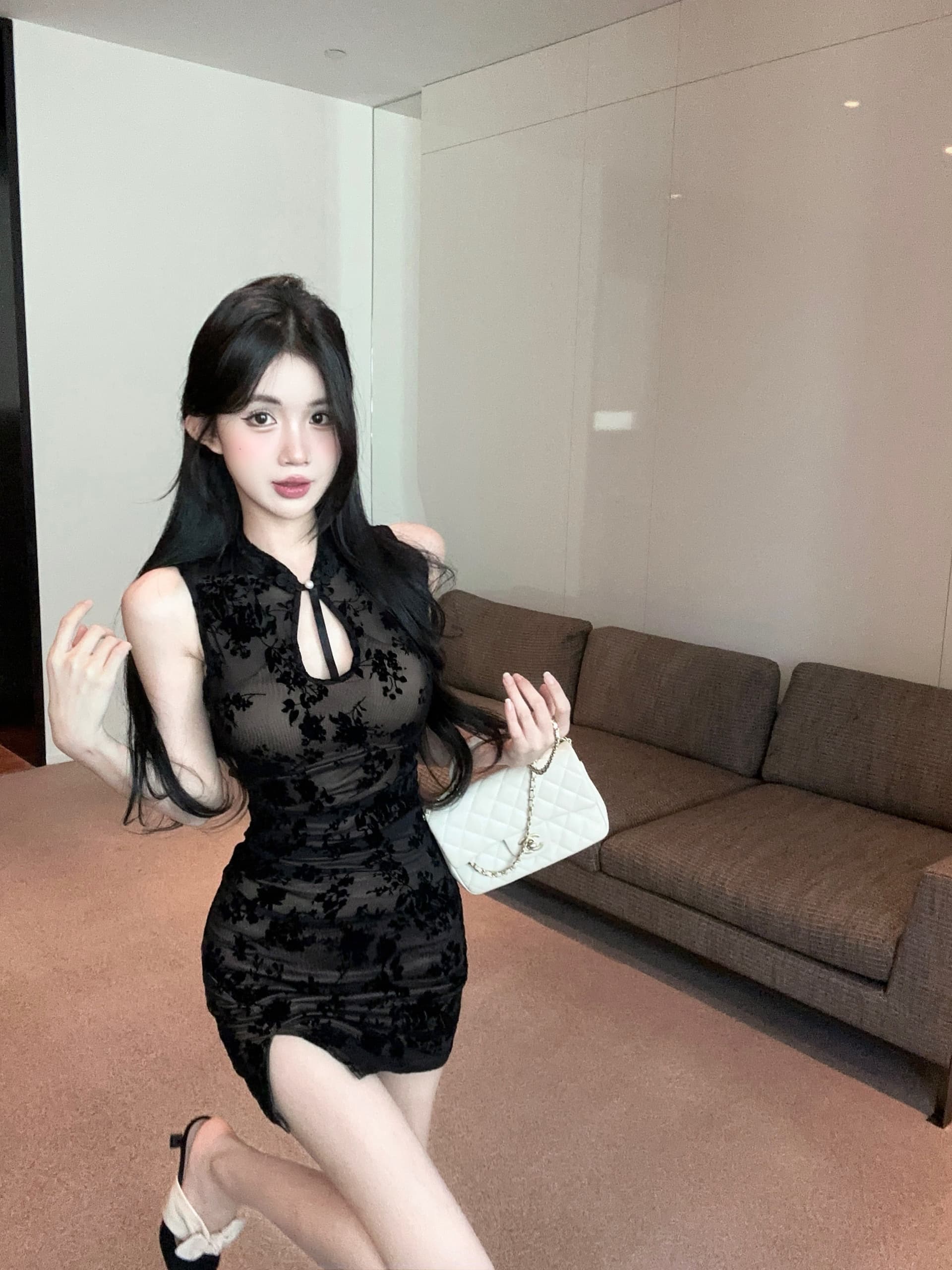 실사 2026 새로운 중식 신축성 공예 망사 중국풍 몸매 가꾸기 품격 명문 여성 향상된 버전 치파오 드레스 상세 이미지 8