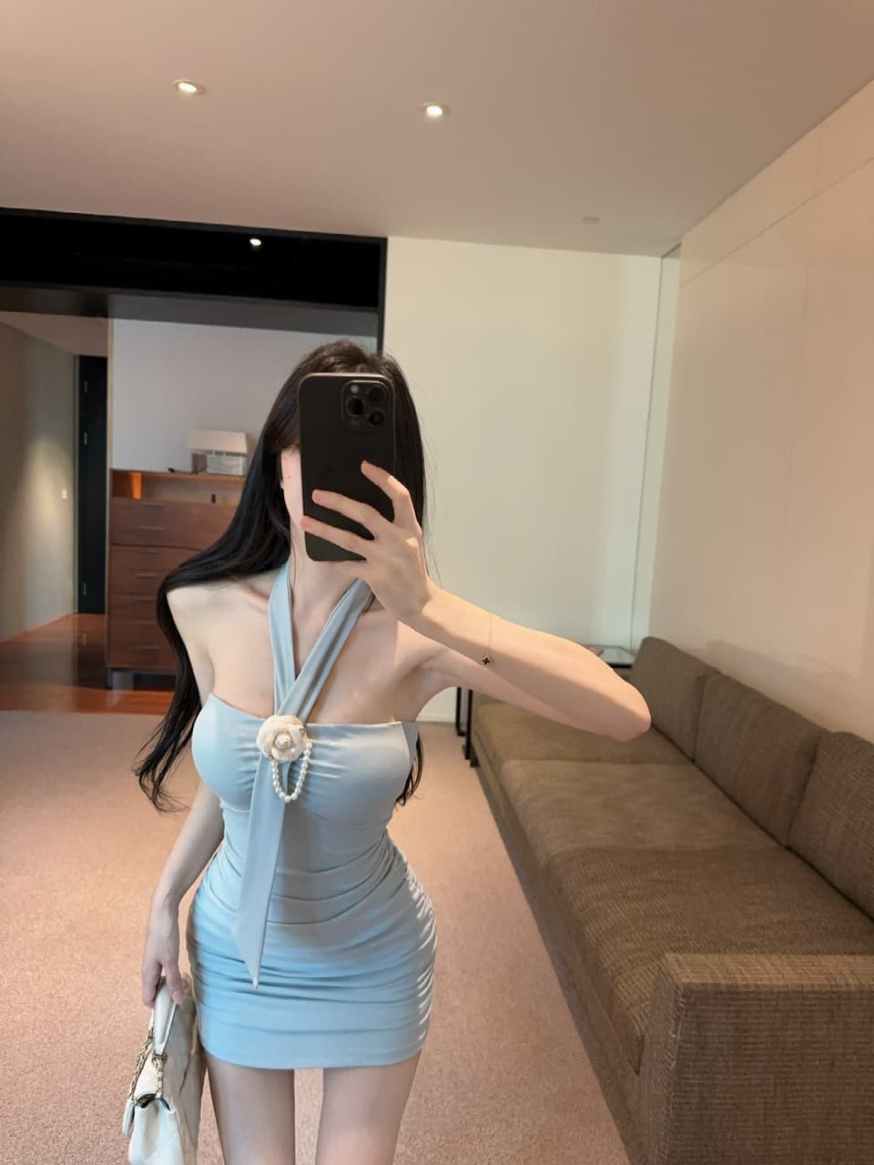 실사 2026 여름 순수한 욕망 핫걸 행침 목 디자인 섹션 몸매 가꾸기 슬림해 보이는 오프숄더 타이트 스커트 외국 가스 드레스 상세 이미지 8