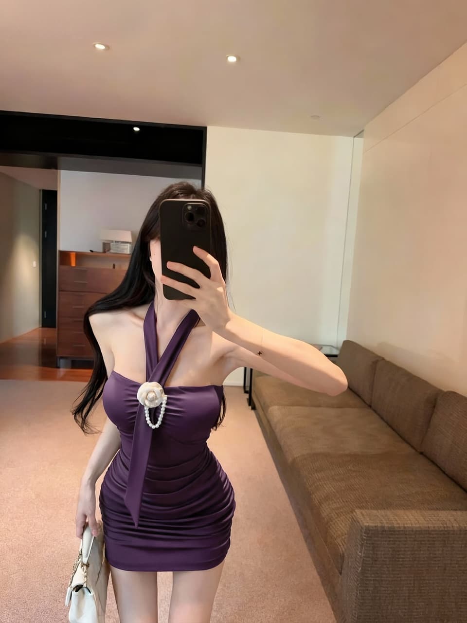 실사 2026 여름 순수한 욕망 핫걸 행침 목 디자인 섹션 몸매 가꾸기 슬림해 보이는 오프숄더 타이트 스커트 외국 가스 드레스 상세 이미지 23