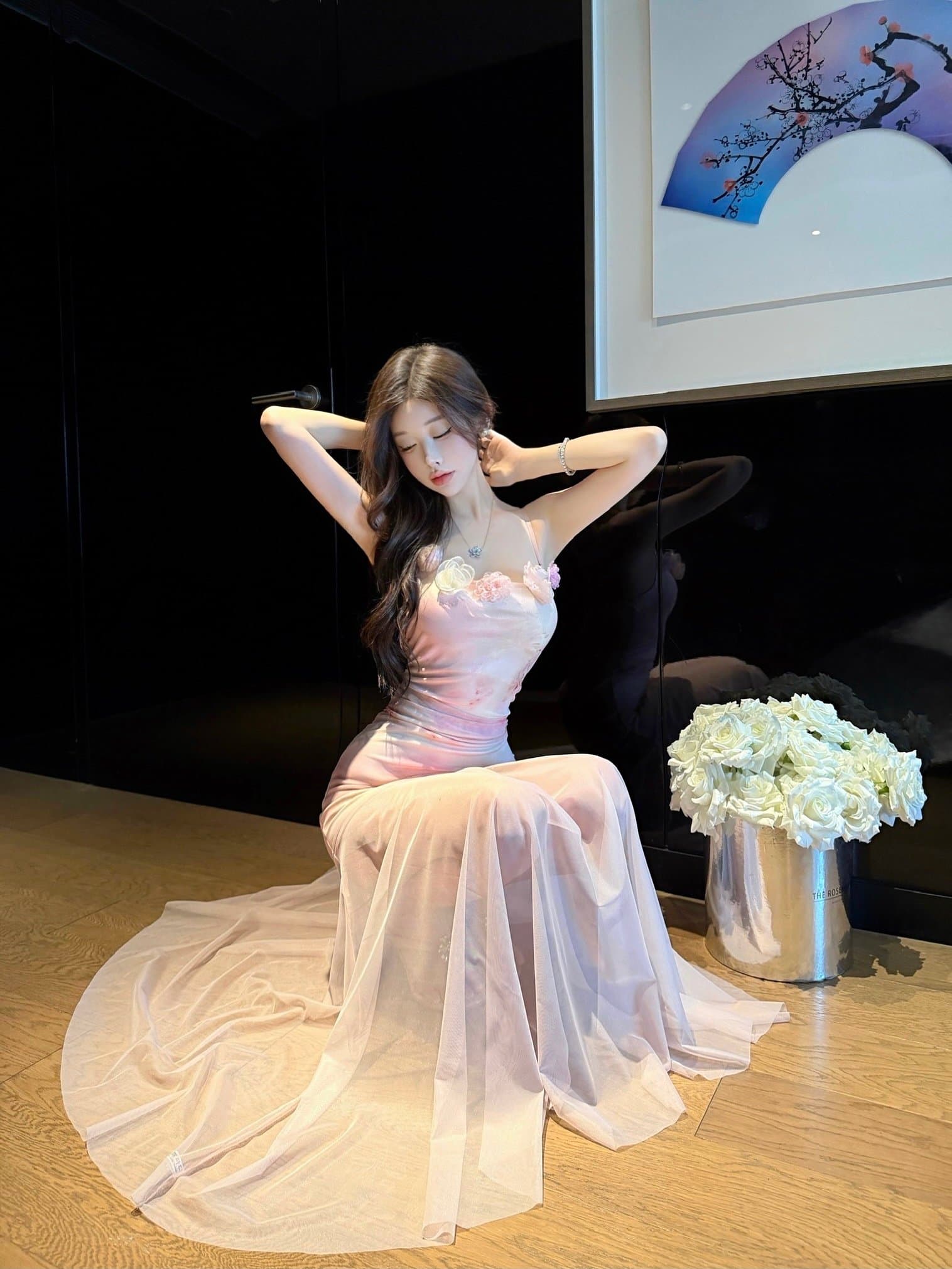 실사 프랑스식 작은 대중 아름다운 꽃무늬 드레스 도루 가을 센스 품격 망사 중간 길이 치마 여름 새로운 여성 의류 상세 이미지 8