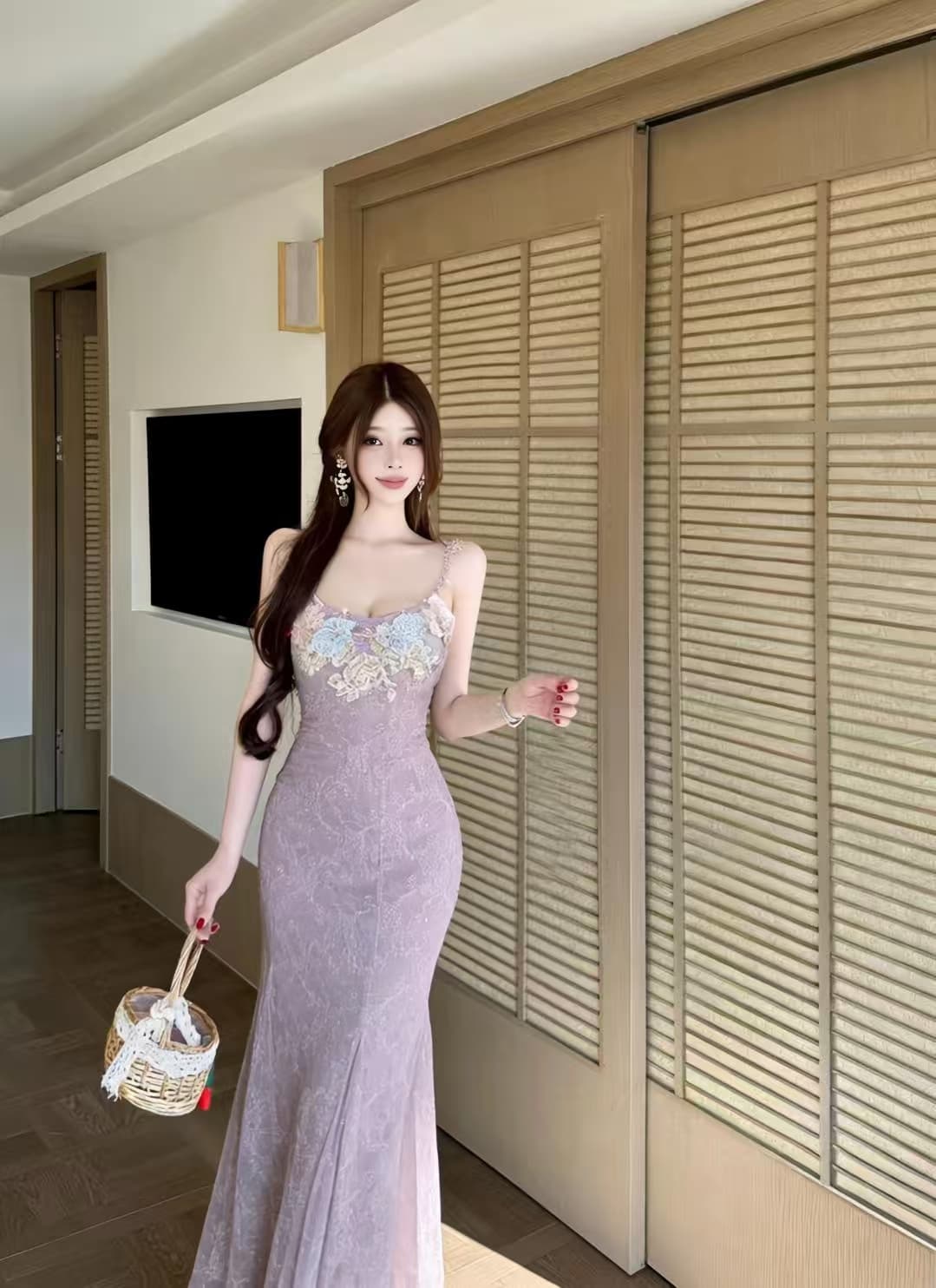 실사 디자인 센스 부드러운 슈퍼 요정 꽃 색상 패치워크 슬립 레이스 슬립 해변가 휴가 바람 품격 롱 스커트 상세 이미지 5