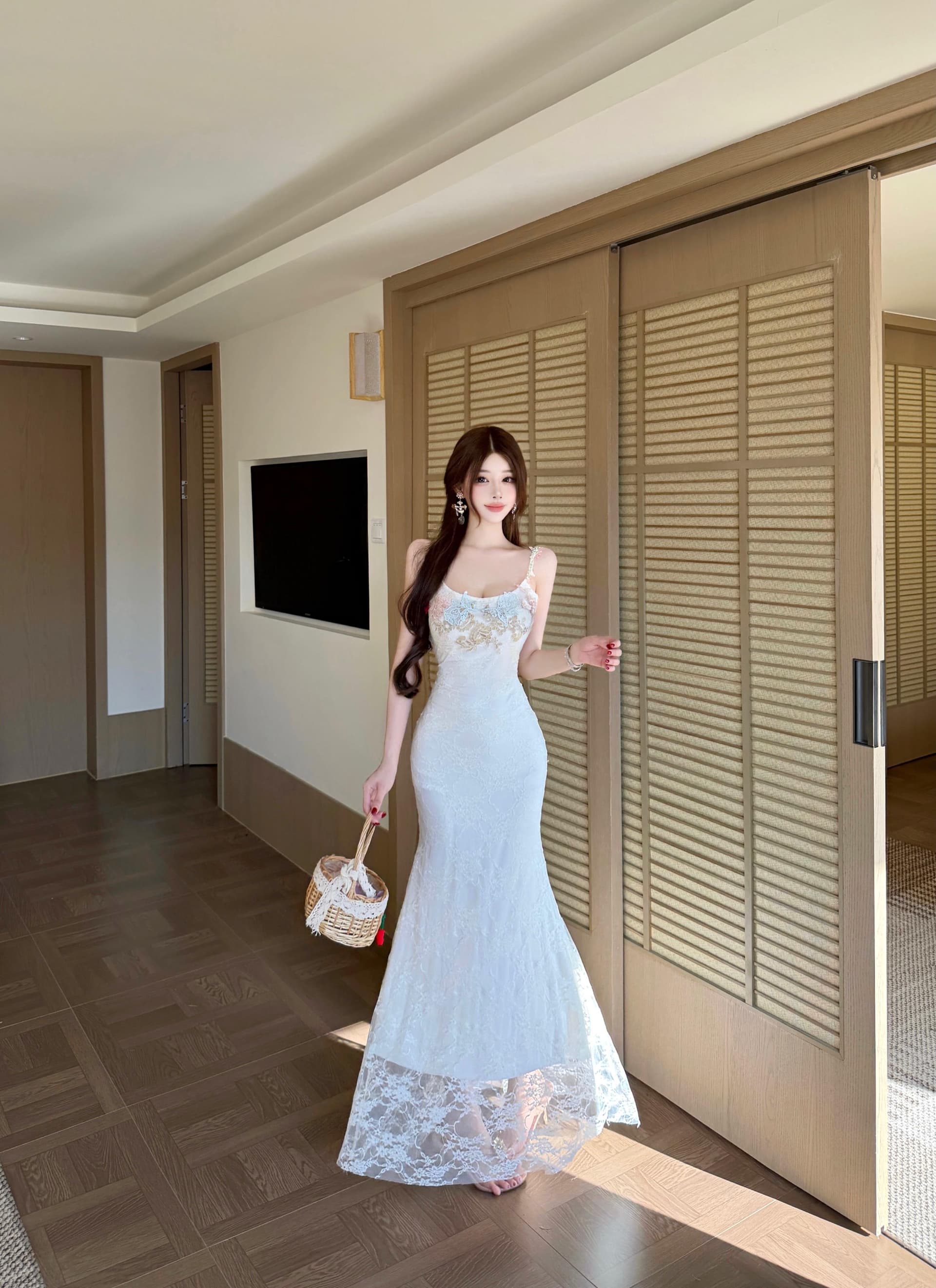 실사 디자인 센스 부드러운 슈퍼 요정 꽃 색상 패치워크 슬립 레이스 슬립 해변가 휴가 바람 품격 롱 스커트 상세 이미지 15
